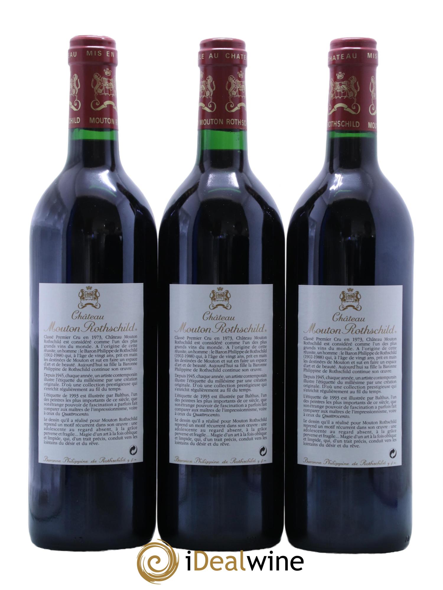 Château Mouton Rothschild 1er Grand Cru Classé 1993 - Lot de 3 bouteilles - 1