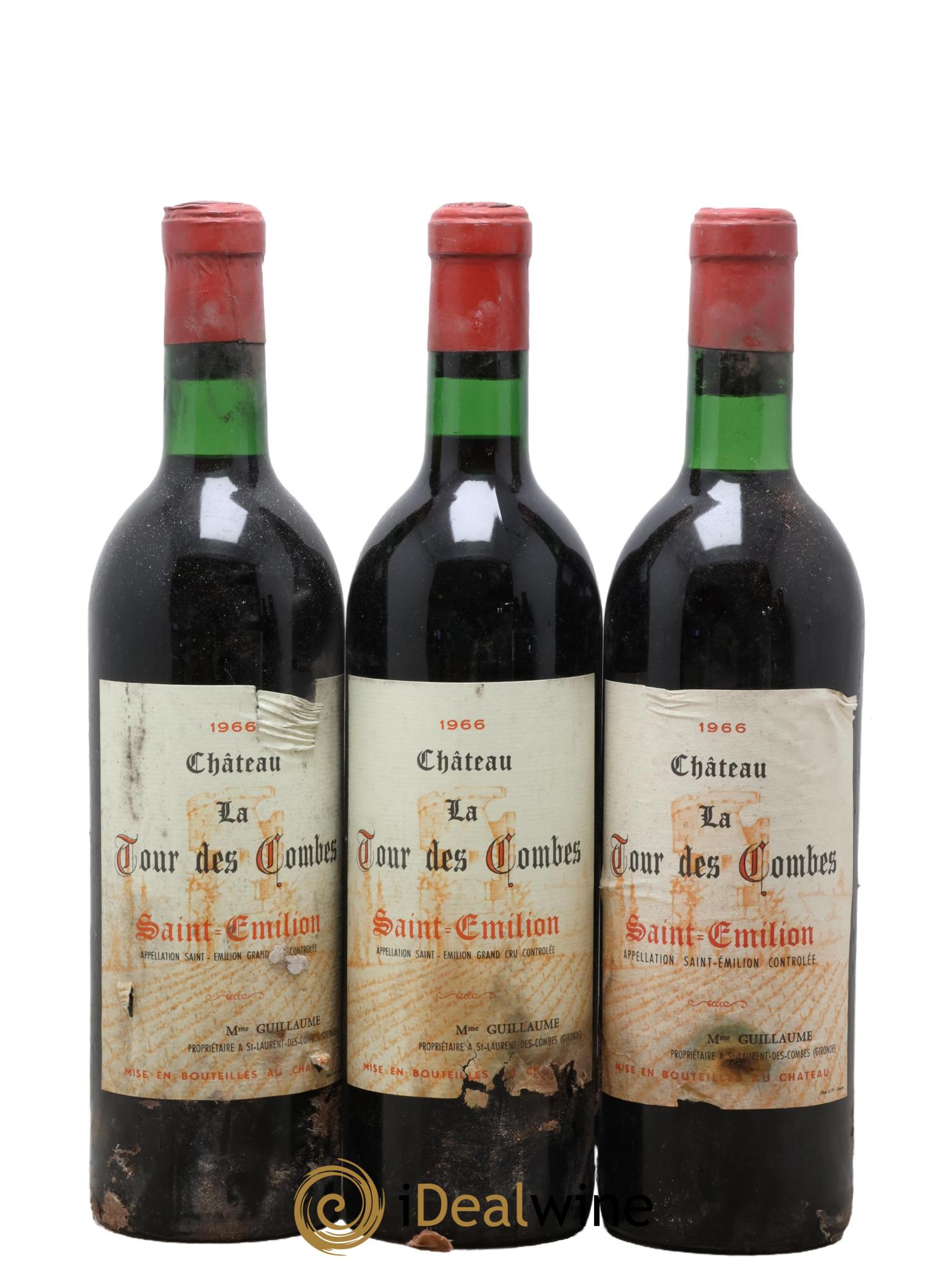 Saint-Émilion Château le Tour des Combes 1966 - Lotto di 3 bottiglie - 0