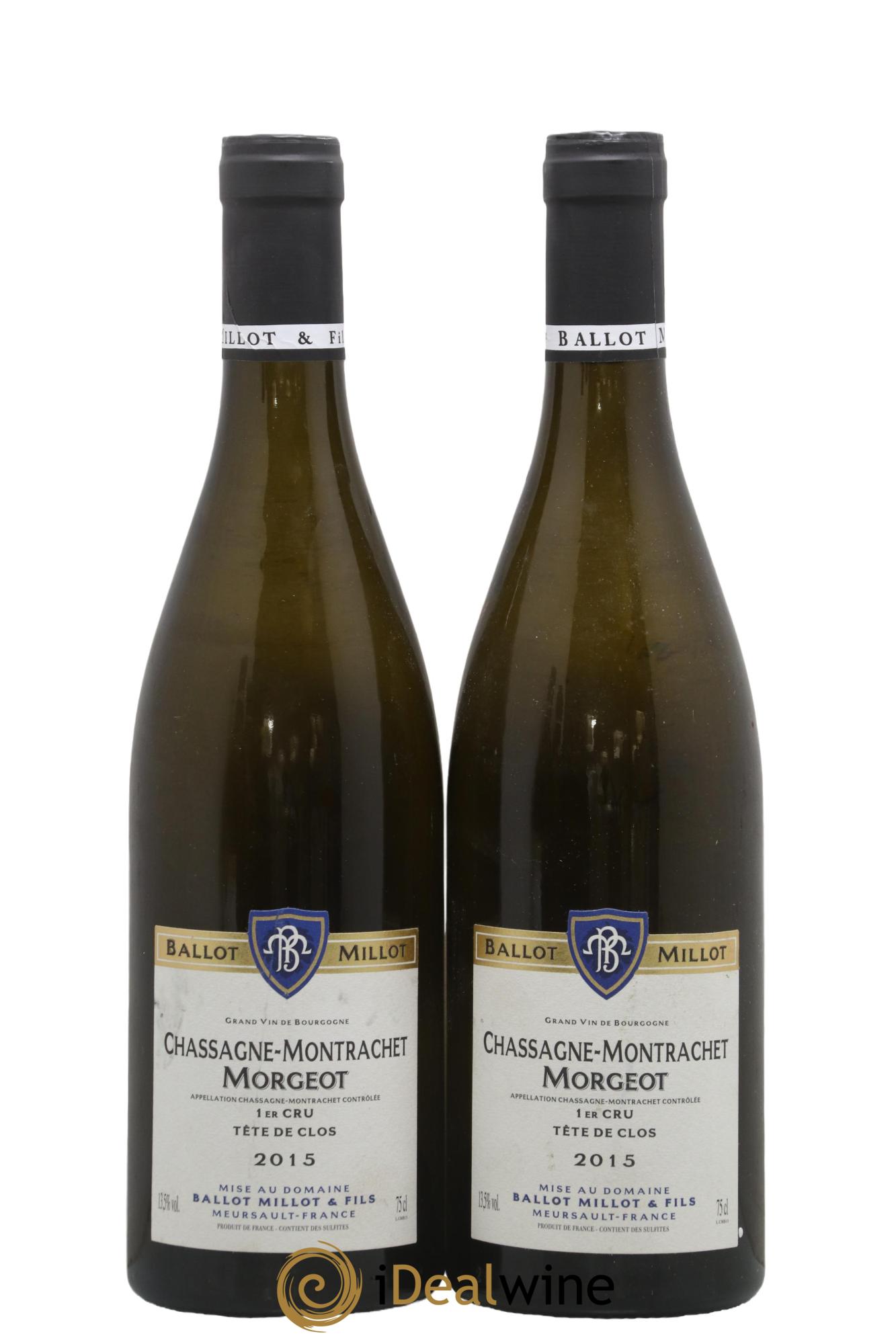 Chassagne-Montrachet 1er Cru Morgeot Tête De Clos Ballot Millot 2015 - Lot of 2 bottles - 0