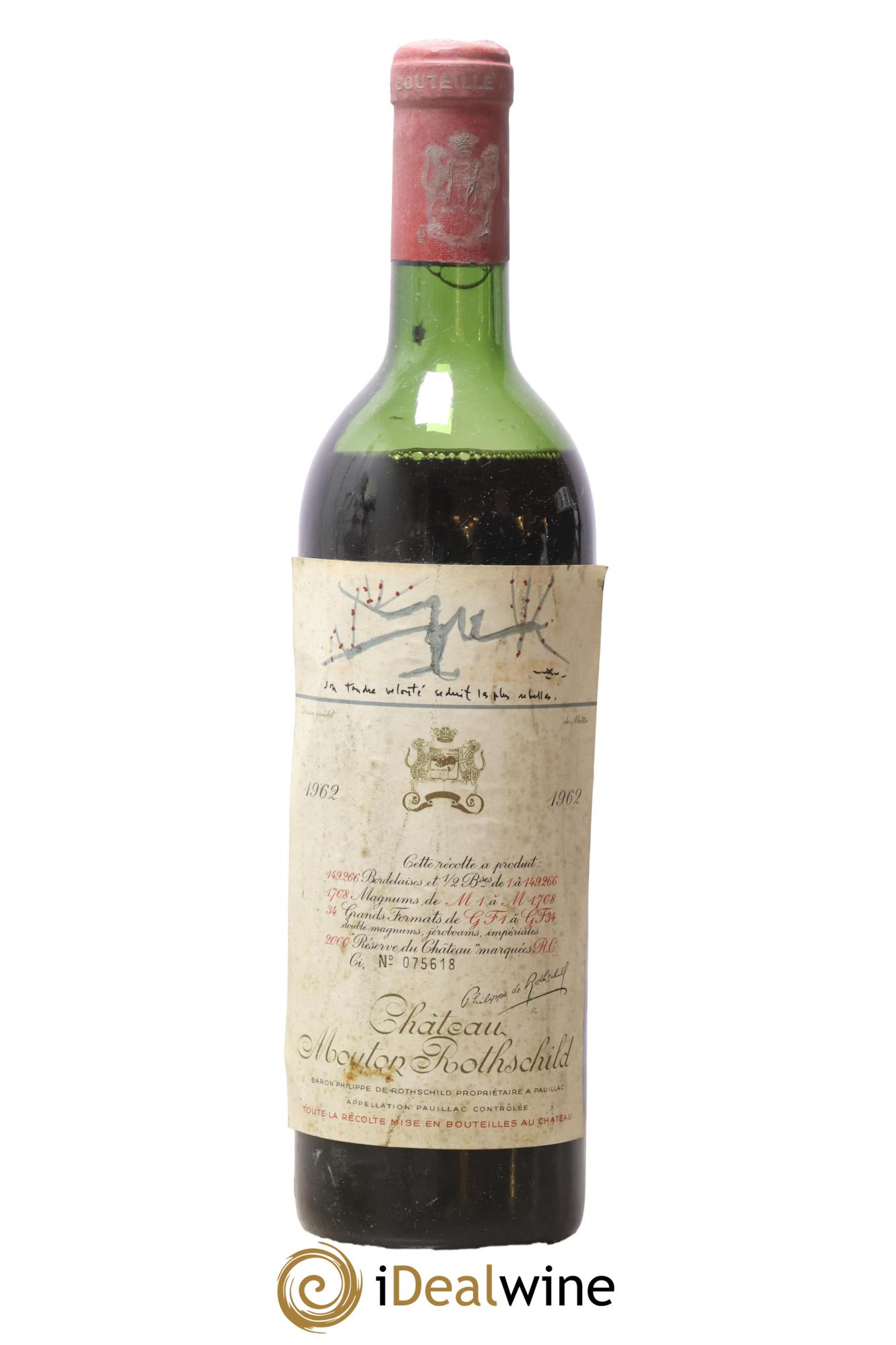 Château Mouton Rothschild 1er Grand Cru Classé 1962 - Lot de 1 bouteille - 0