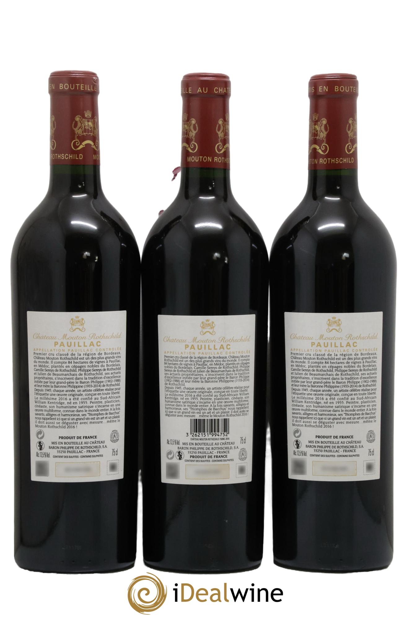 Château Mouton Rothschild 1er Grand Cru Classé 2016 - Lot of 3 bottles - 1