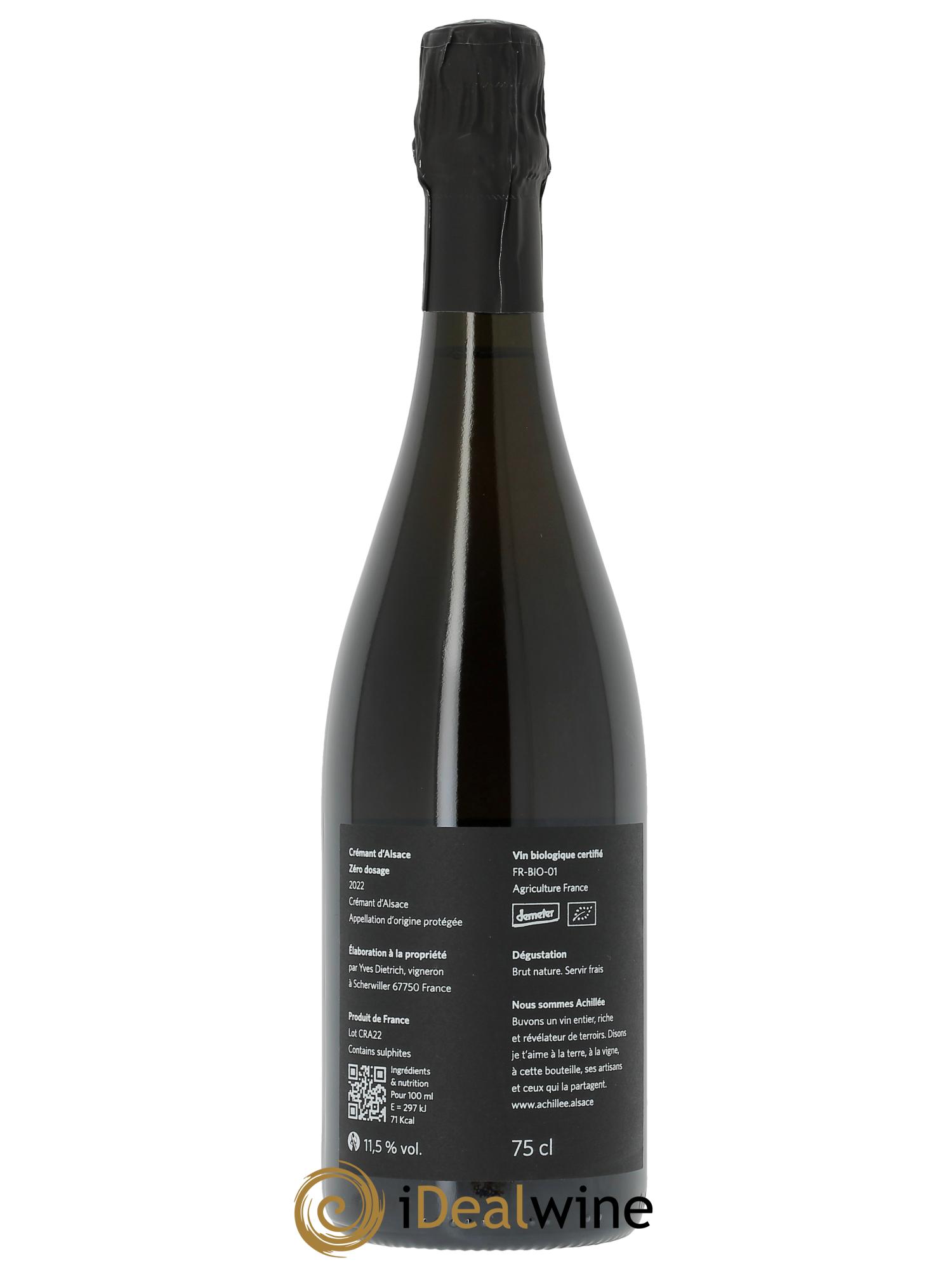 Crémant d'Alsace Zero dosage Domaine Achillée 2022 - Lot of 1 bottle - 1
