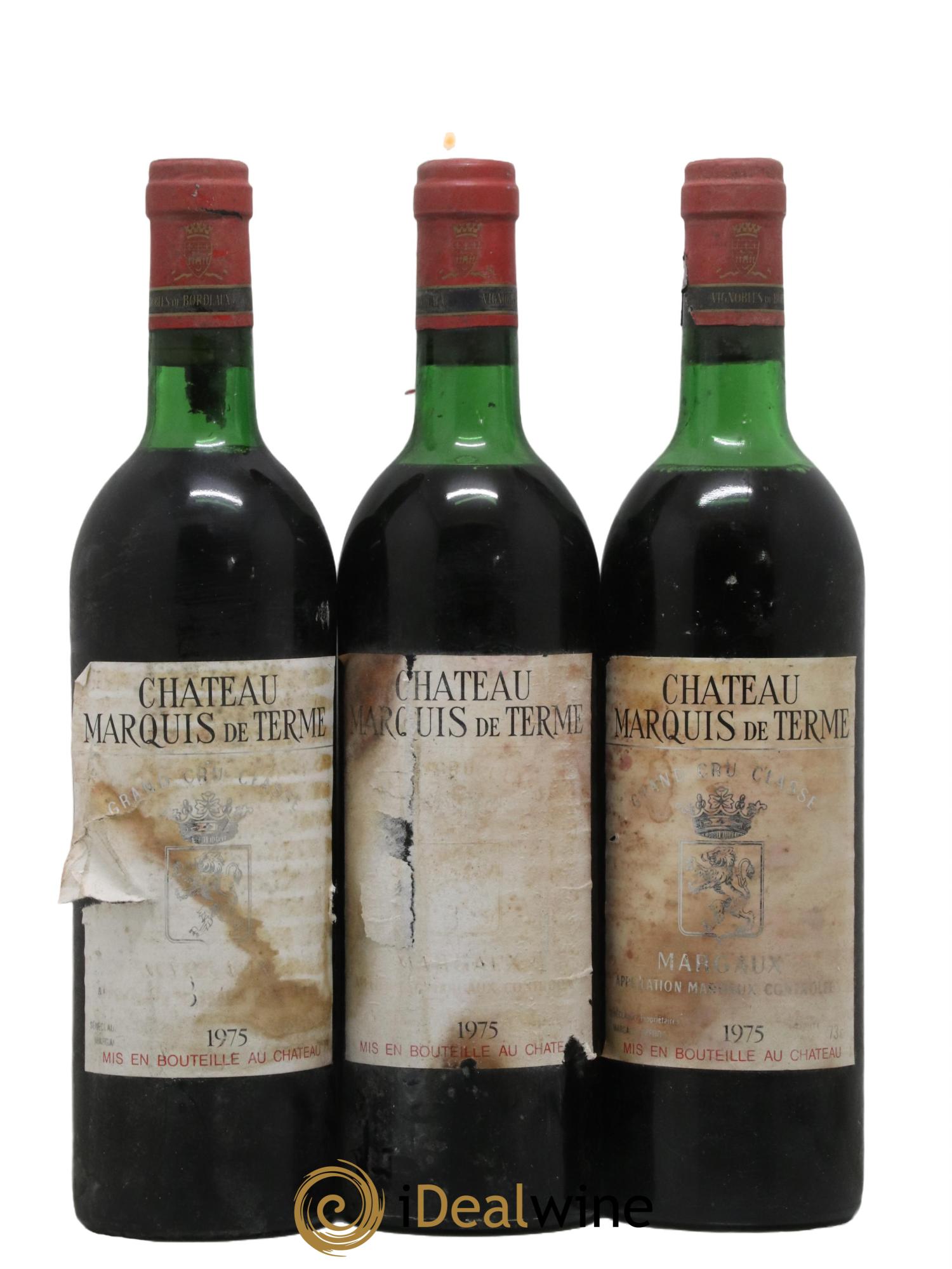 Château Marquis de Terme 4ème Grand Cru Classé 1975 - Lot de 3 bouteilles - 0