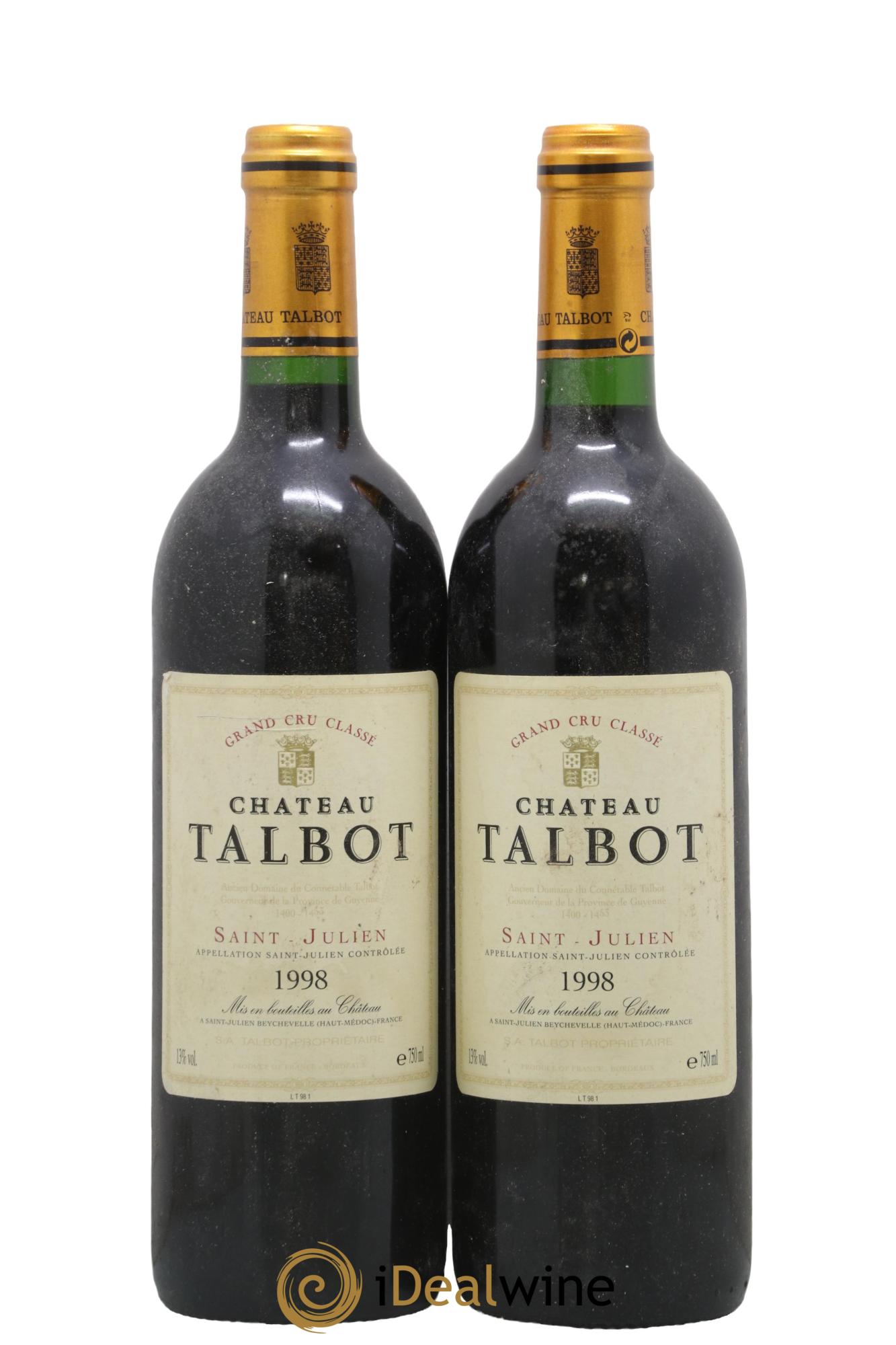 Château Talbot 4ème Grand Cru Classé 1998 - Lot de 2 bouteilles - 0