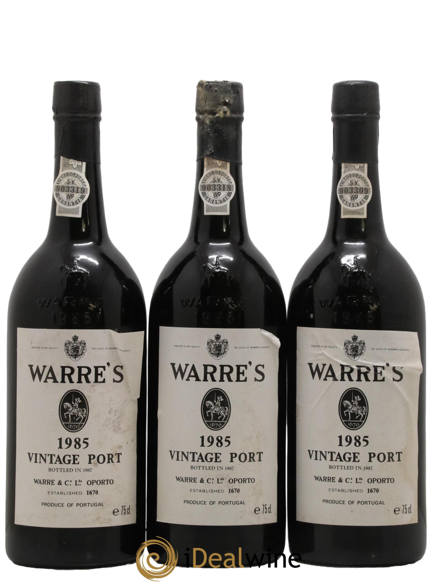 Porto Vintage port Warre's 1985 - Lot de 3 bouteilles - 0