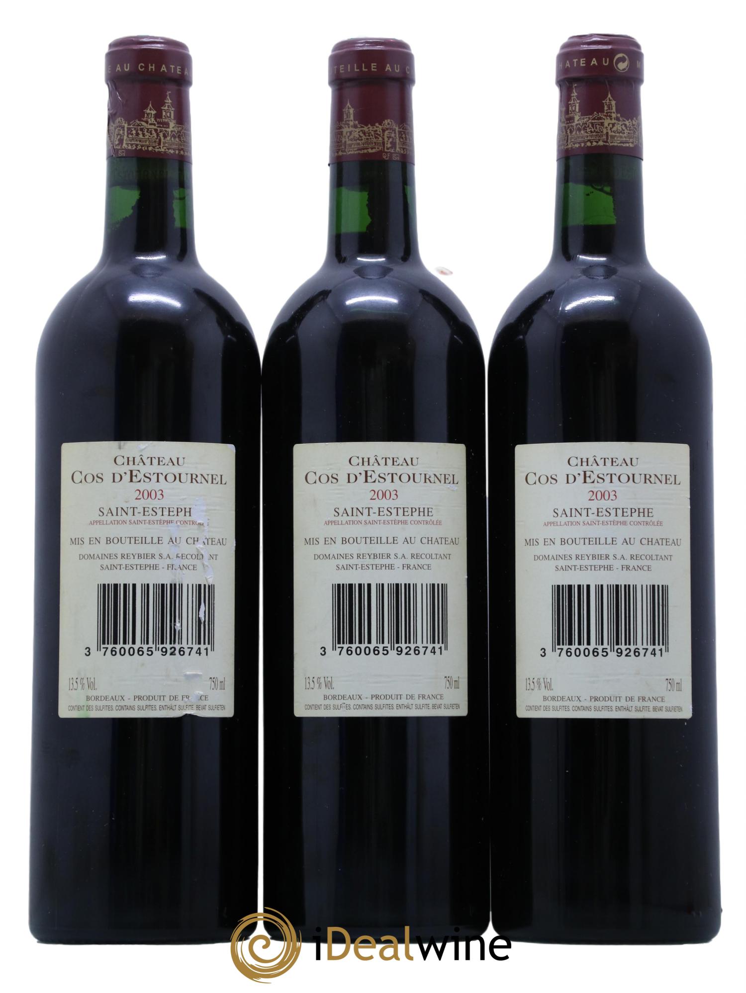 Cos d'Estournel 2ème Grand Cru Classé 2003 - Lot de 3 bouteilles - 1