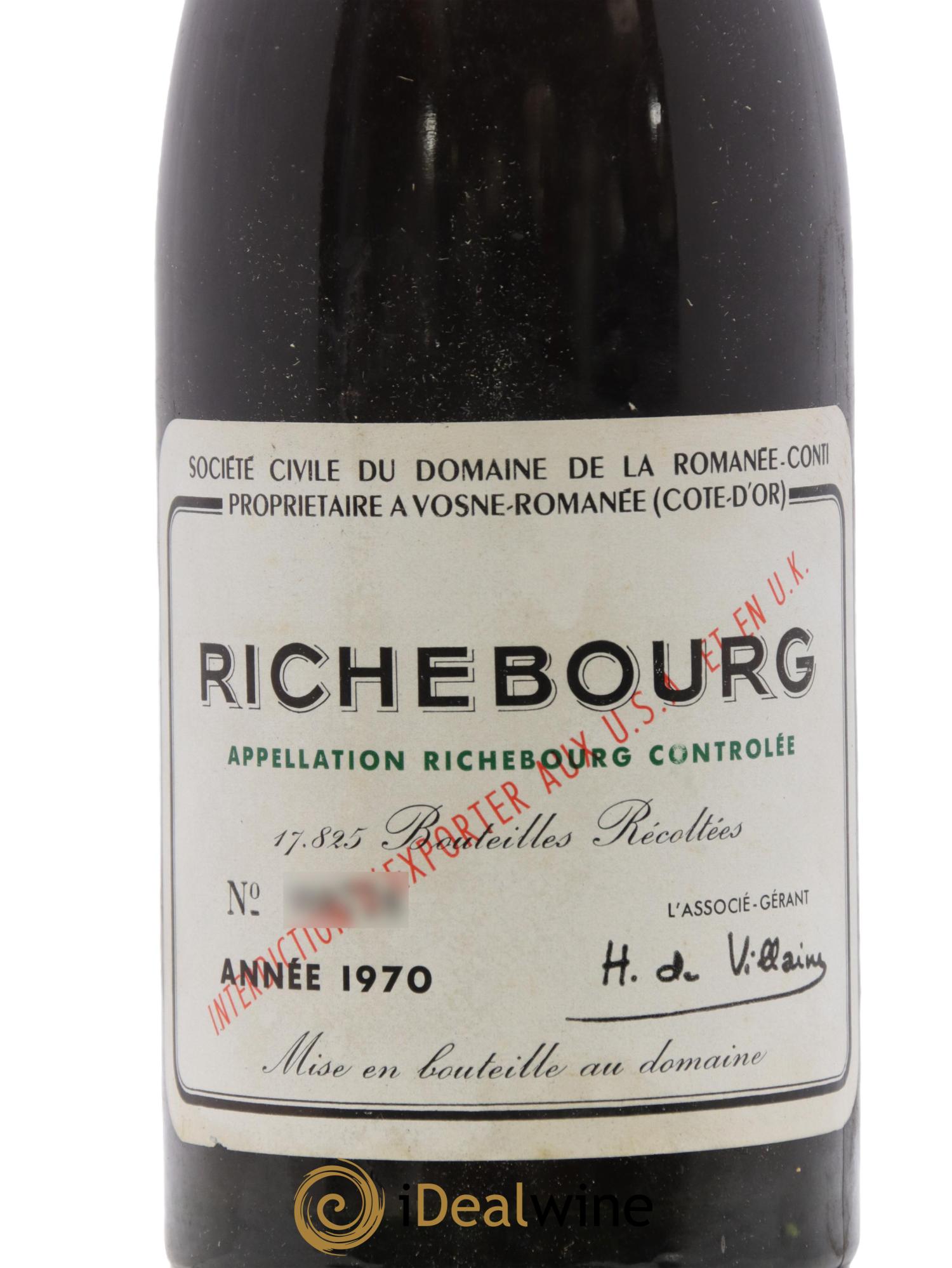Richebourg Grand Cru Domaine de la Romanée-Conti 1970 - Lotto di 1 bottiglia - 1