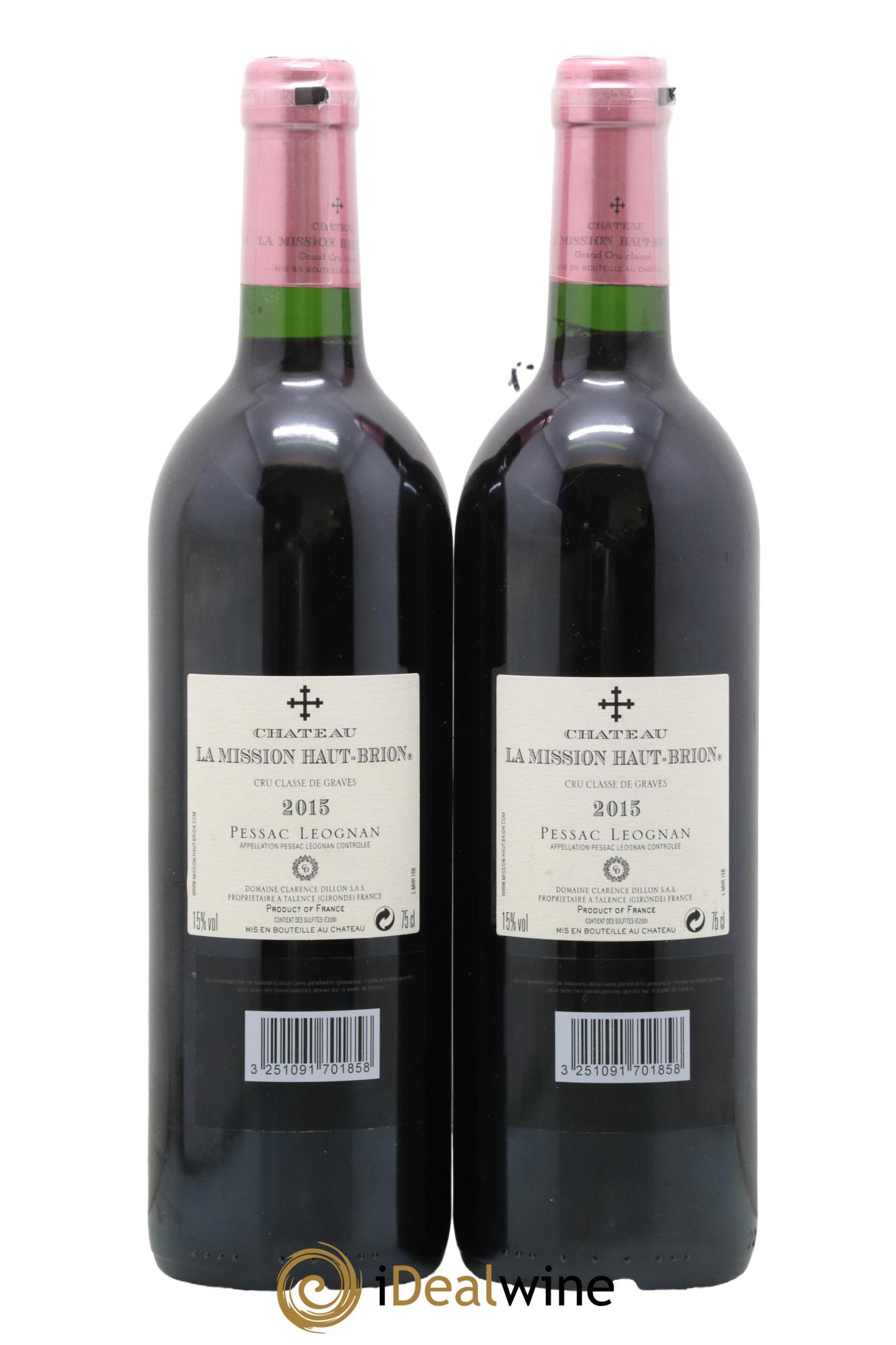 Château la Mission Haut-Brion Cru Classé de Graves 2015 - Lot of 2 bottles - 1