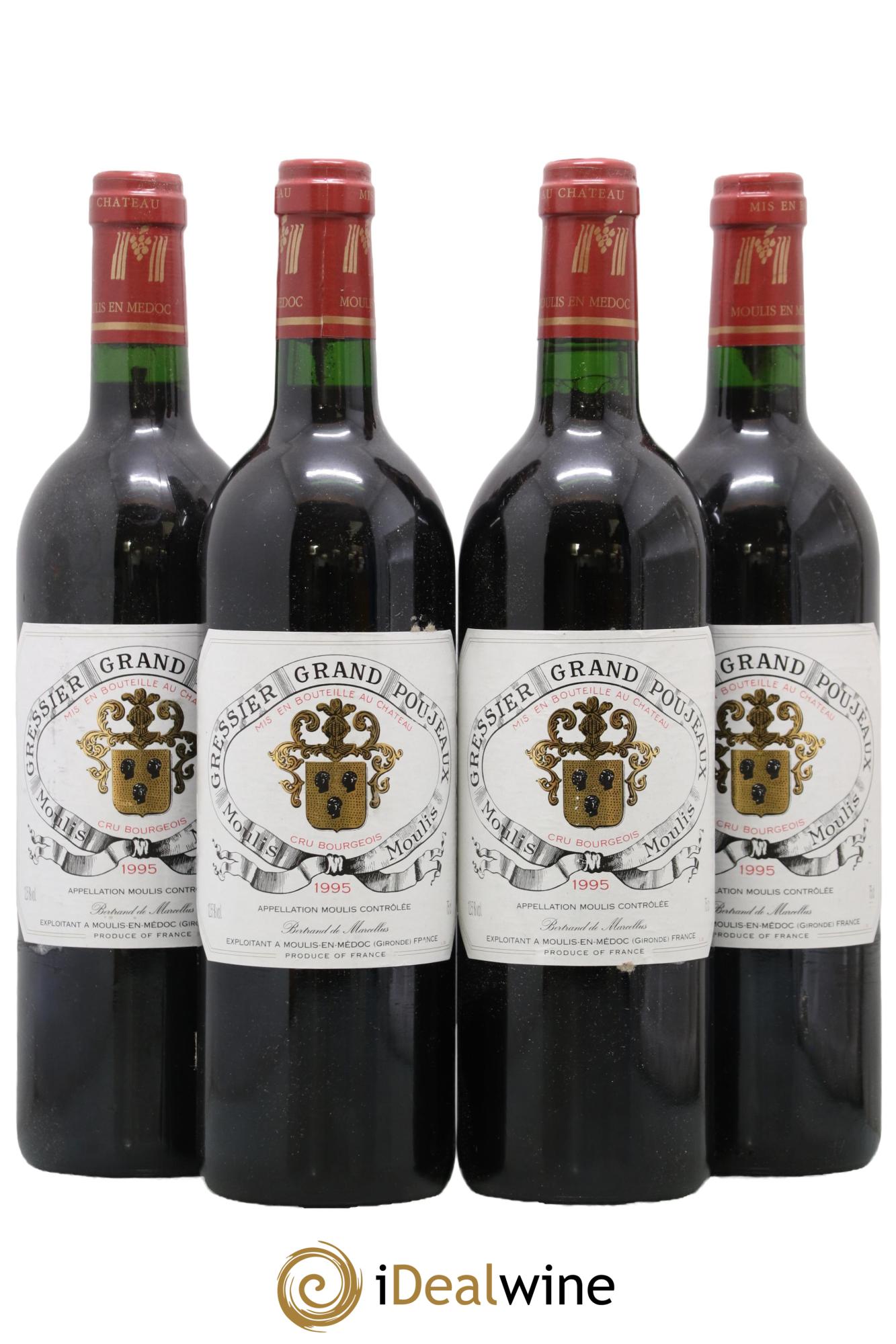 Château Gressier Grand Poujeaux Cru Bourgeois 1995 - Lotto di 4 bottiglie - 0
