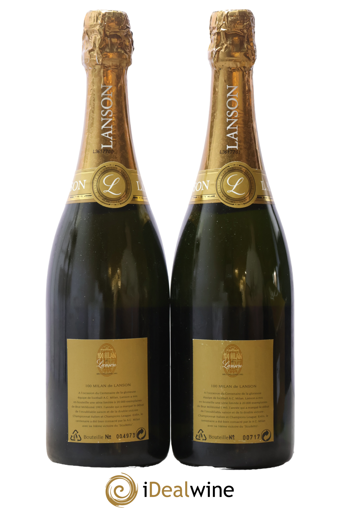Champagne 100 Milan de Lanson 1993 - Lot of 2 bottles - 2