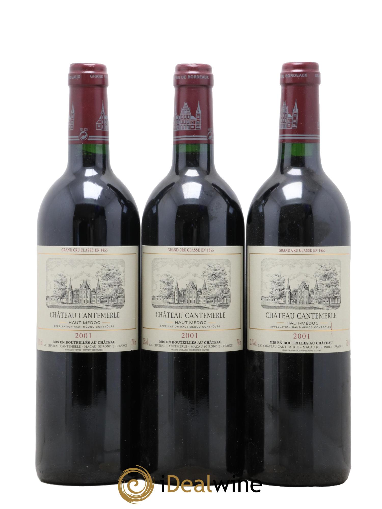 Château Cantemerle 5ème Grand Cru Classé 2001 - Posten von 3 Flaschen - 0