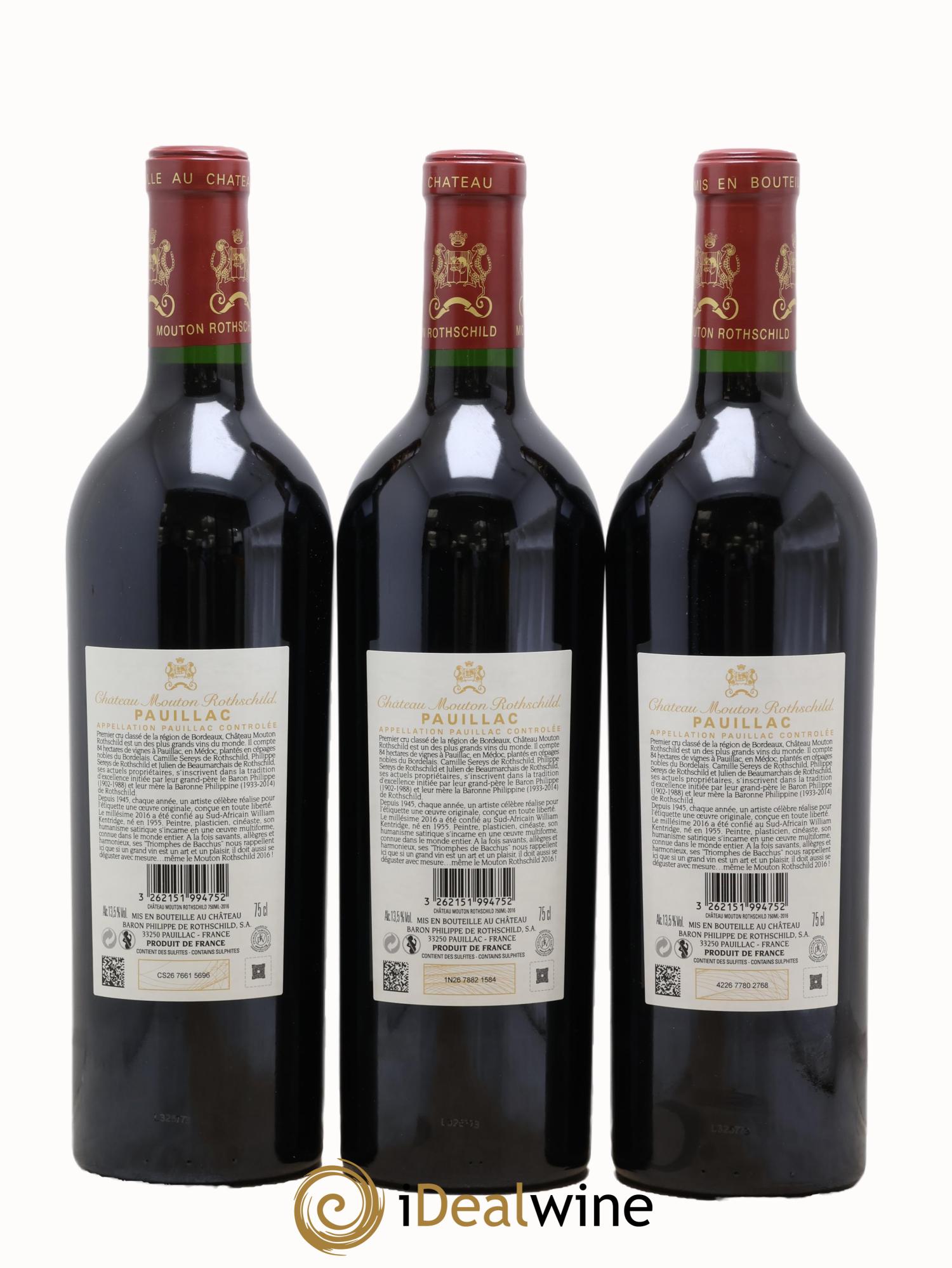Château Mouton Rothschild 1er Grand Cru Classé 2016 - Lot de 3 bouteilles - 1