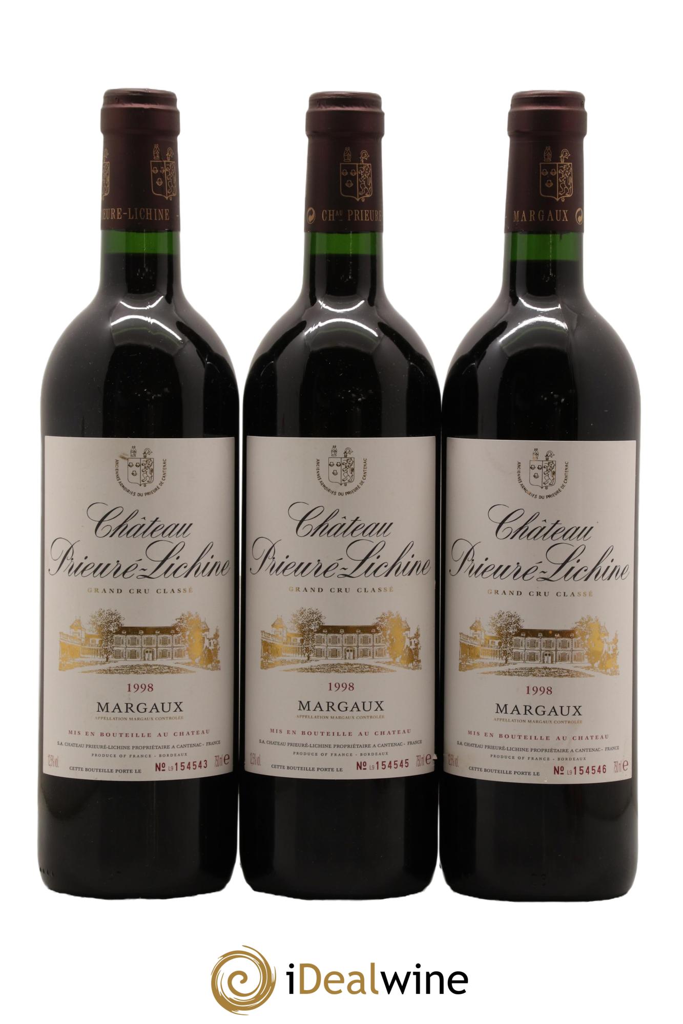 Château Prieuré Lichine 4ème Grand Cru Classé 1998 - Lot de 3 bouteilles - 0