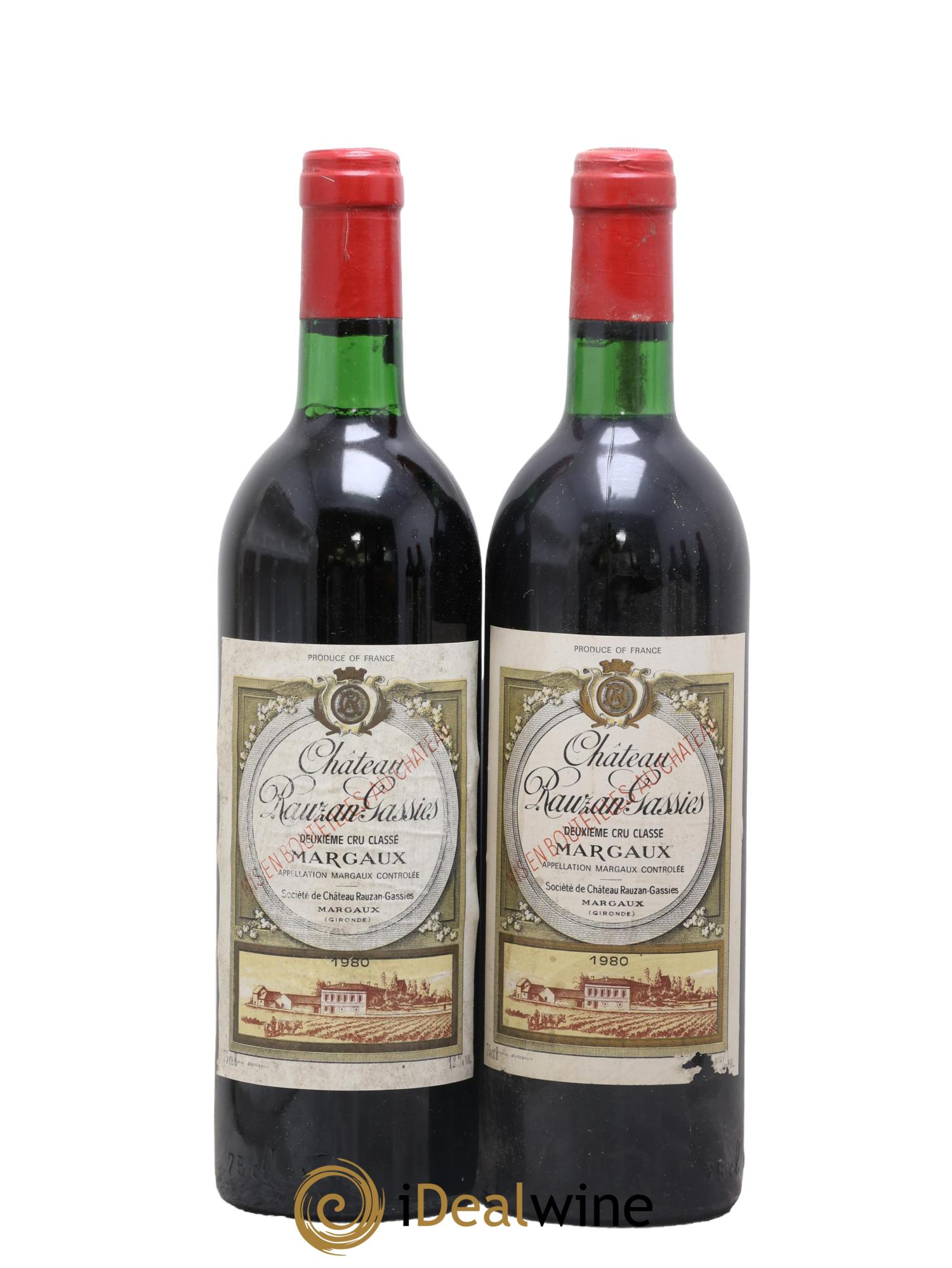 Château Rauzan-Gassies 2ème Grand Cru Classé 1980 - Lot de 2 bouteilles - 0