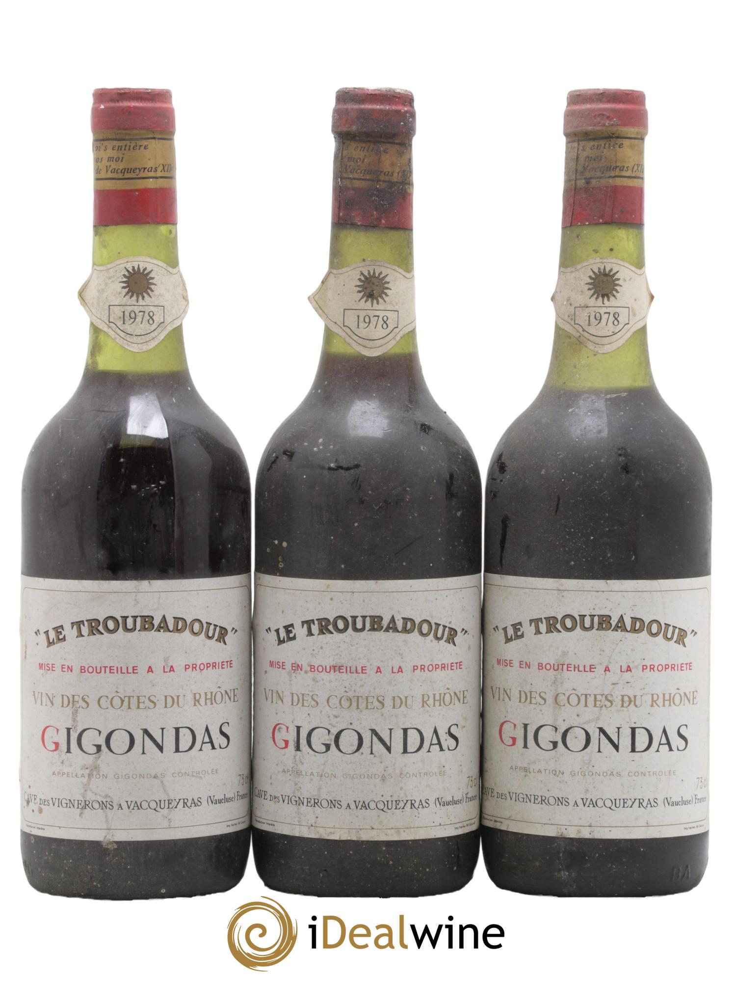Gigondas Les Vins du Troubadour 1978 - Lot de 3 bouteilles - 0