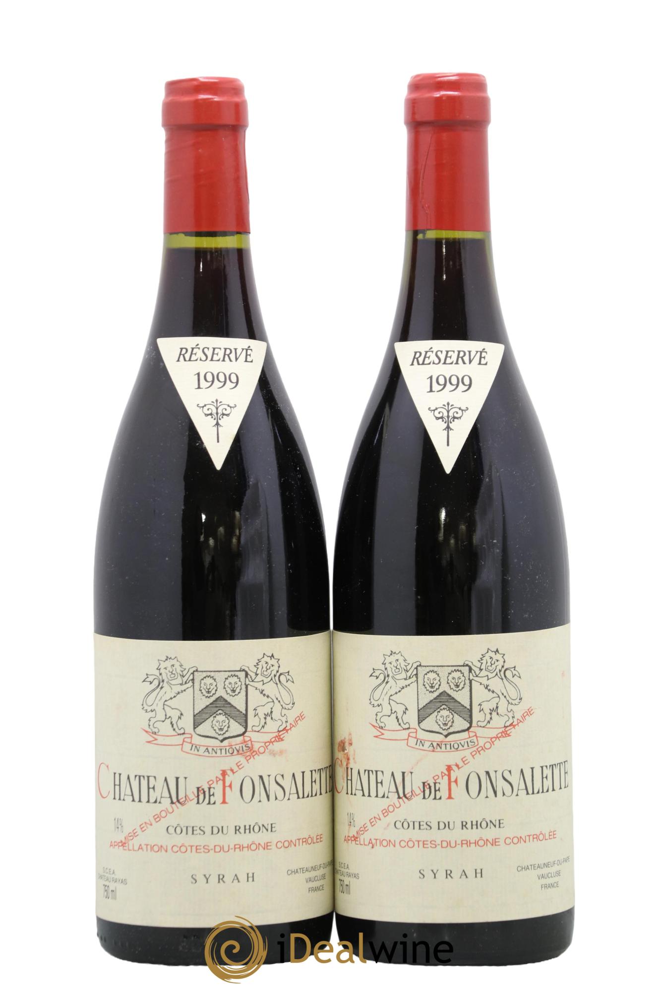 Côtes-du-Rhône Cuvée Syrah Château de Fonsalette 1999 - Lot of 2 bottles - 0