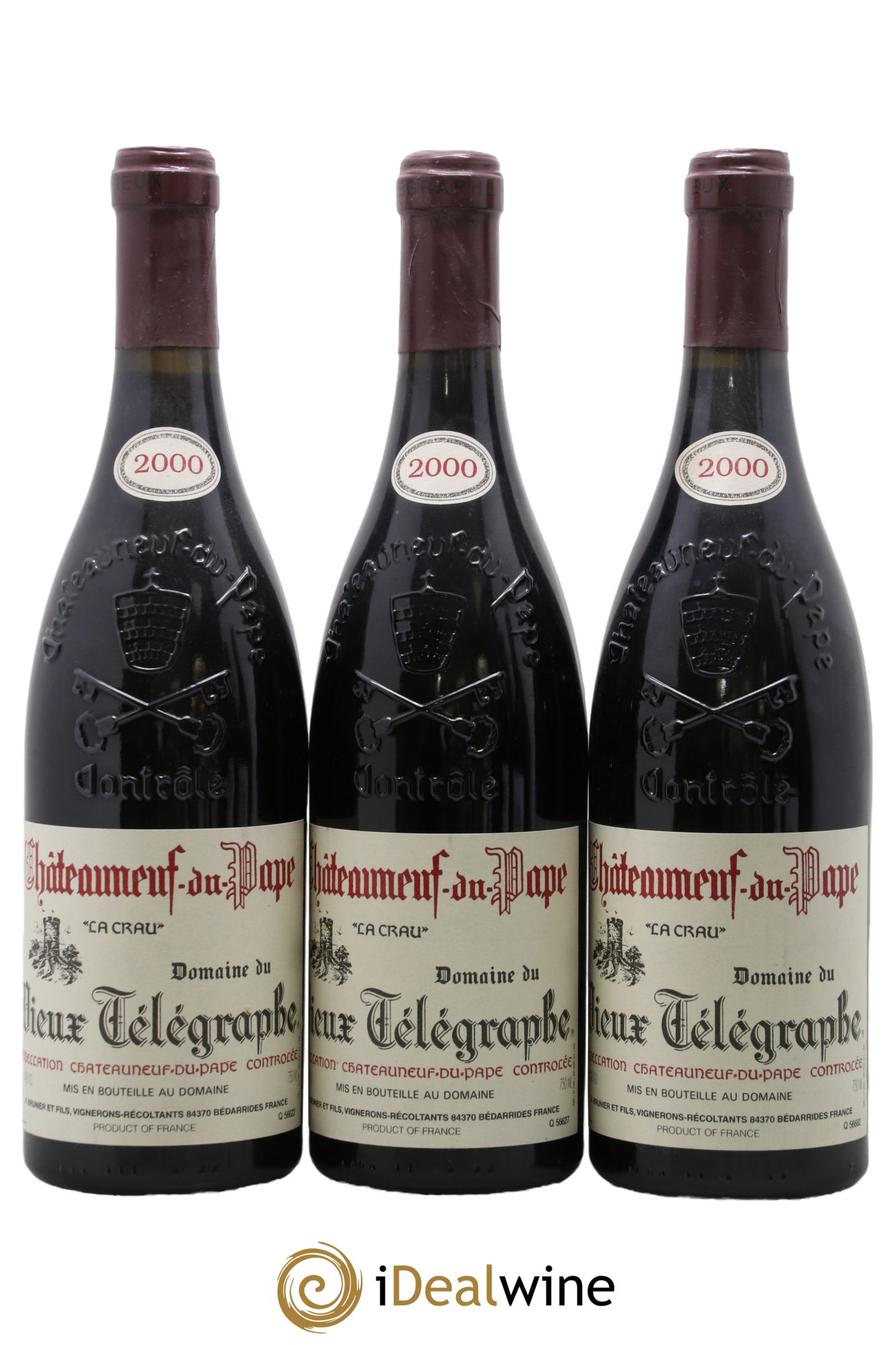 Châteauneuf-du-Pape Vieux Télégraphe (Domaine du) Vignobles Brunier 2000 - Lot of 3 bottles - 0