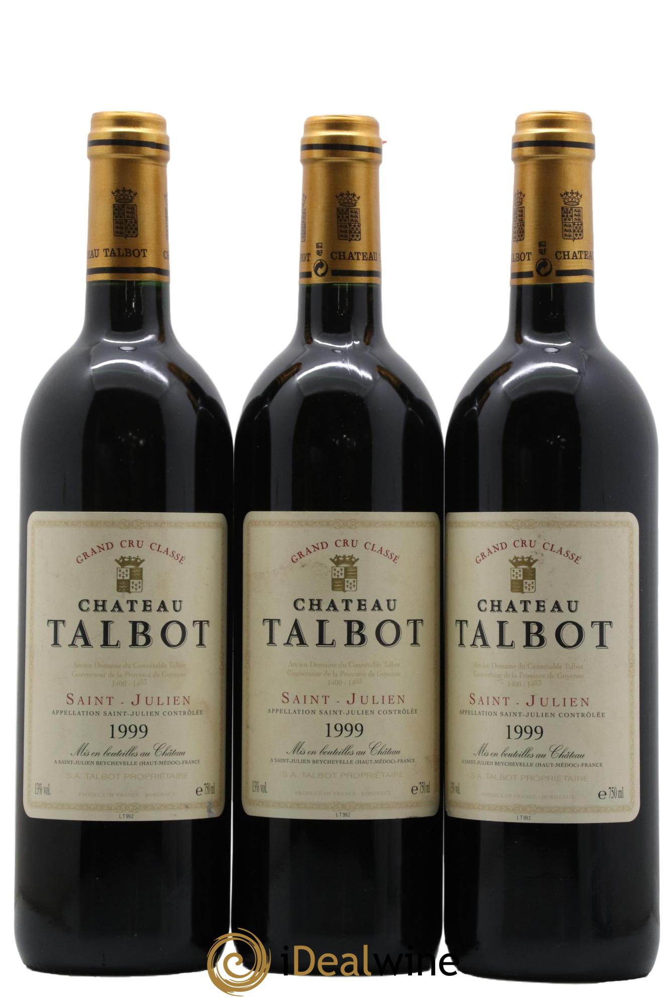 Château Talbot 4ème Grand Cru Classé 1999 - Lot de 3 bouteilles - 0
