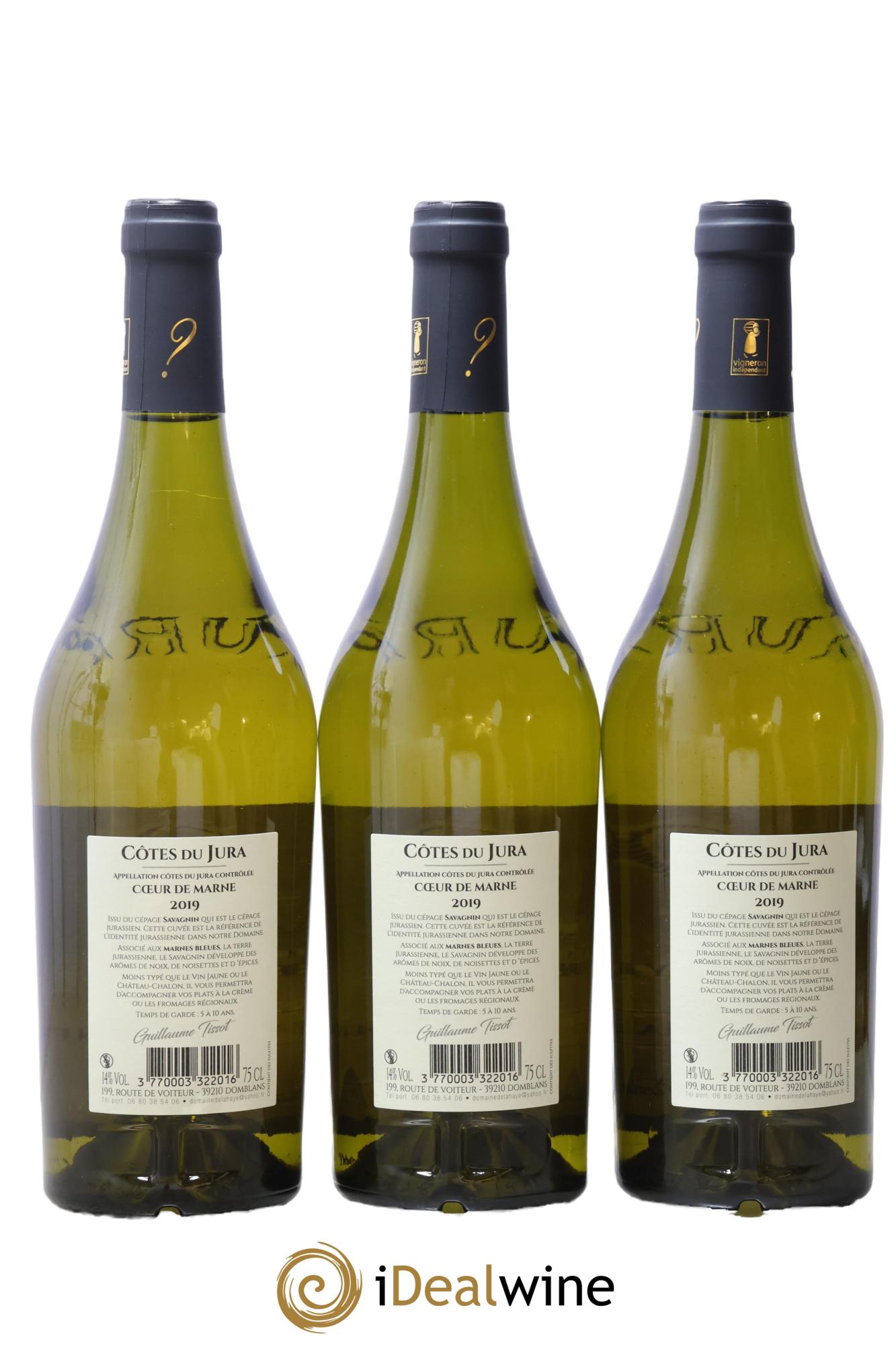 Côtes du Jura Savagnin Cœur de Marne Domaine de Lahaye 2019 - Lot de 3 bouteilles - 1