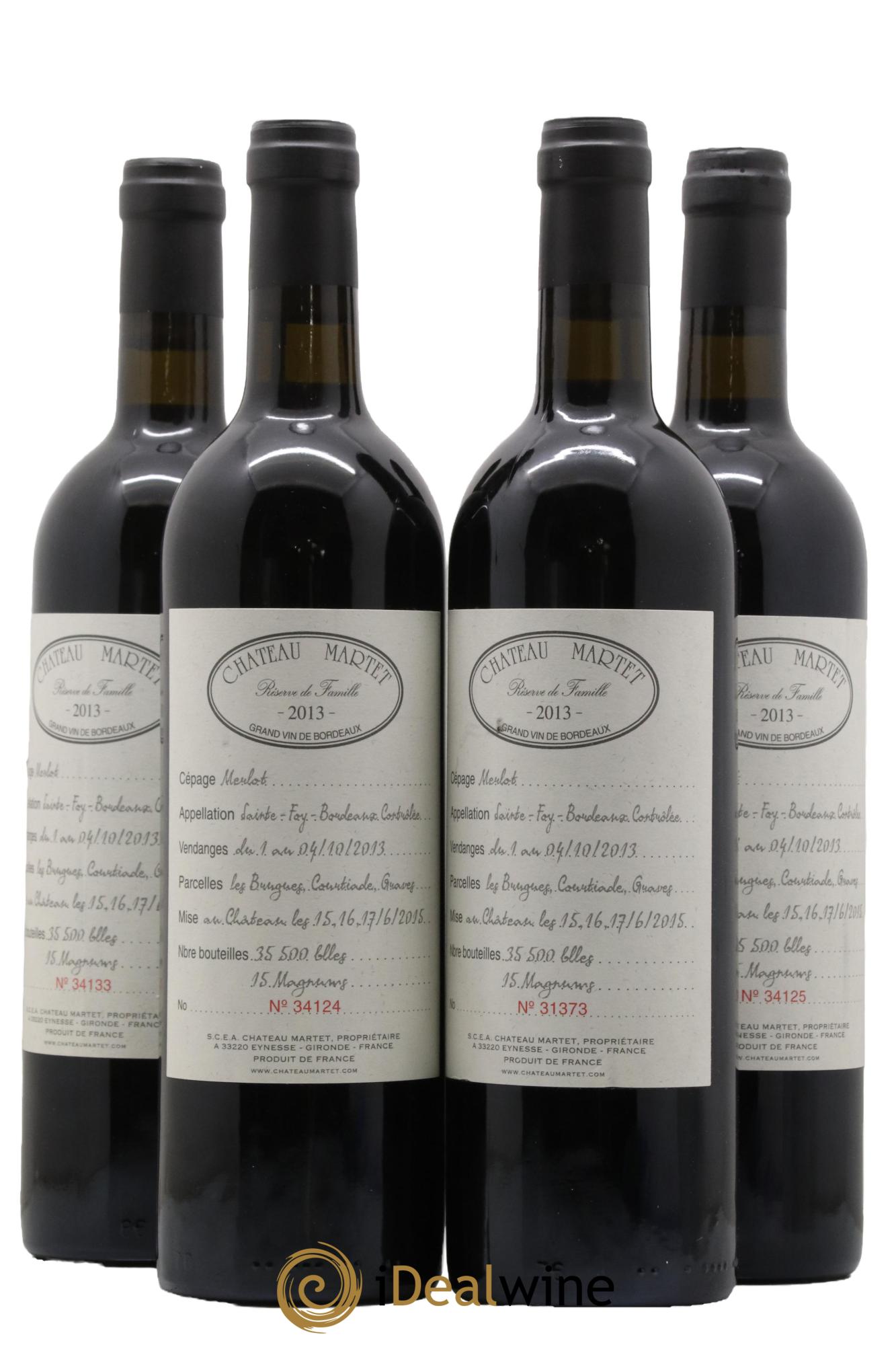 Bordeaux Sainte-Foy-Bordeaux Réserve de Famille Château Martet 2013 - Lot de 4 bouteilles - 0