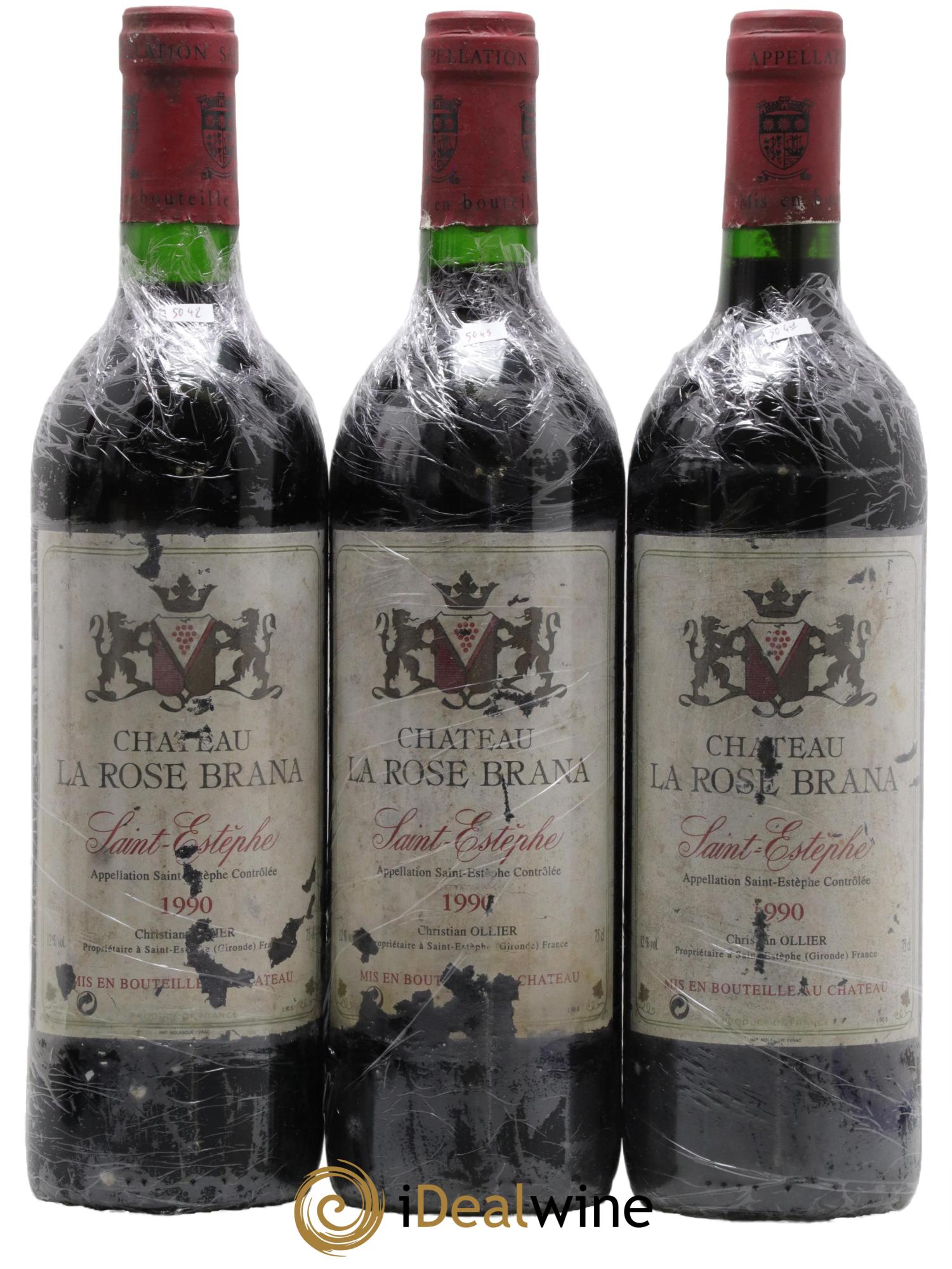 Saint-Estèphe Château La Rose Brana 1990 - Lot de 3 bouteilles - 0