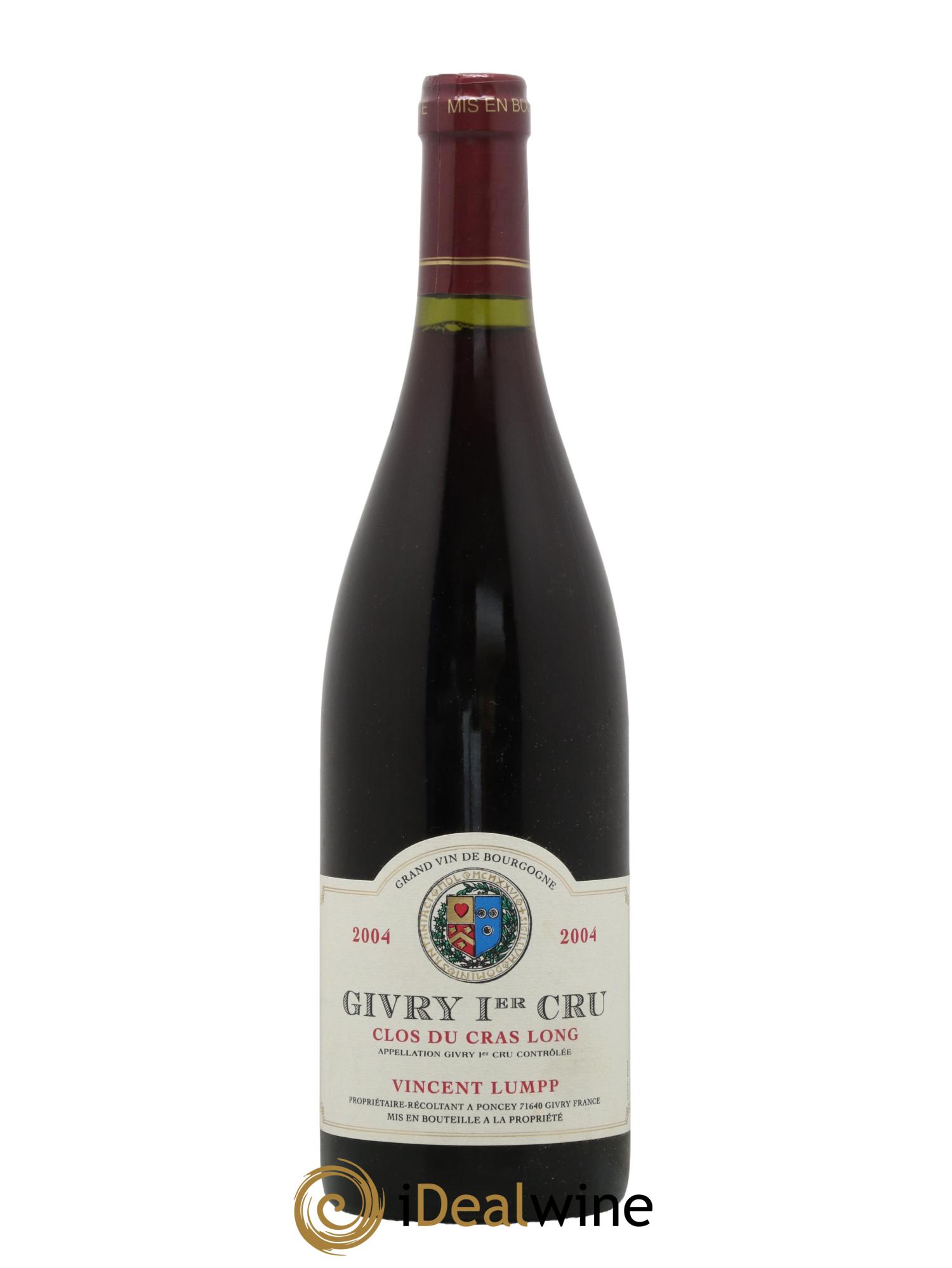 Givry 1er Cru Clos du Cras Long Vincent Lumpp 2004 - Lot de 1 bouteille - 0