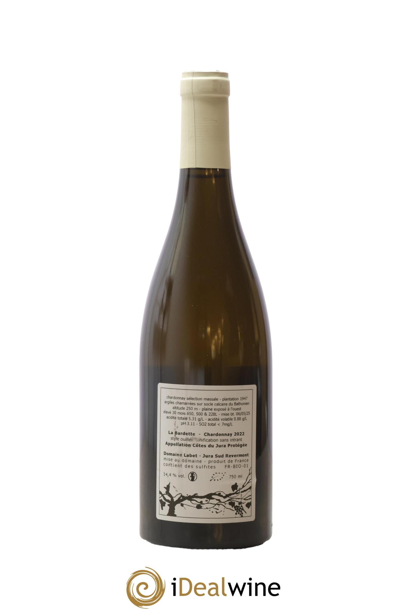Côtes du Jura Chardonnay La Bardette Romain - Julien - Charline Labet 2022 - Lot de 1 bouteille - 1