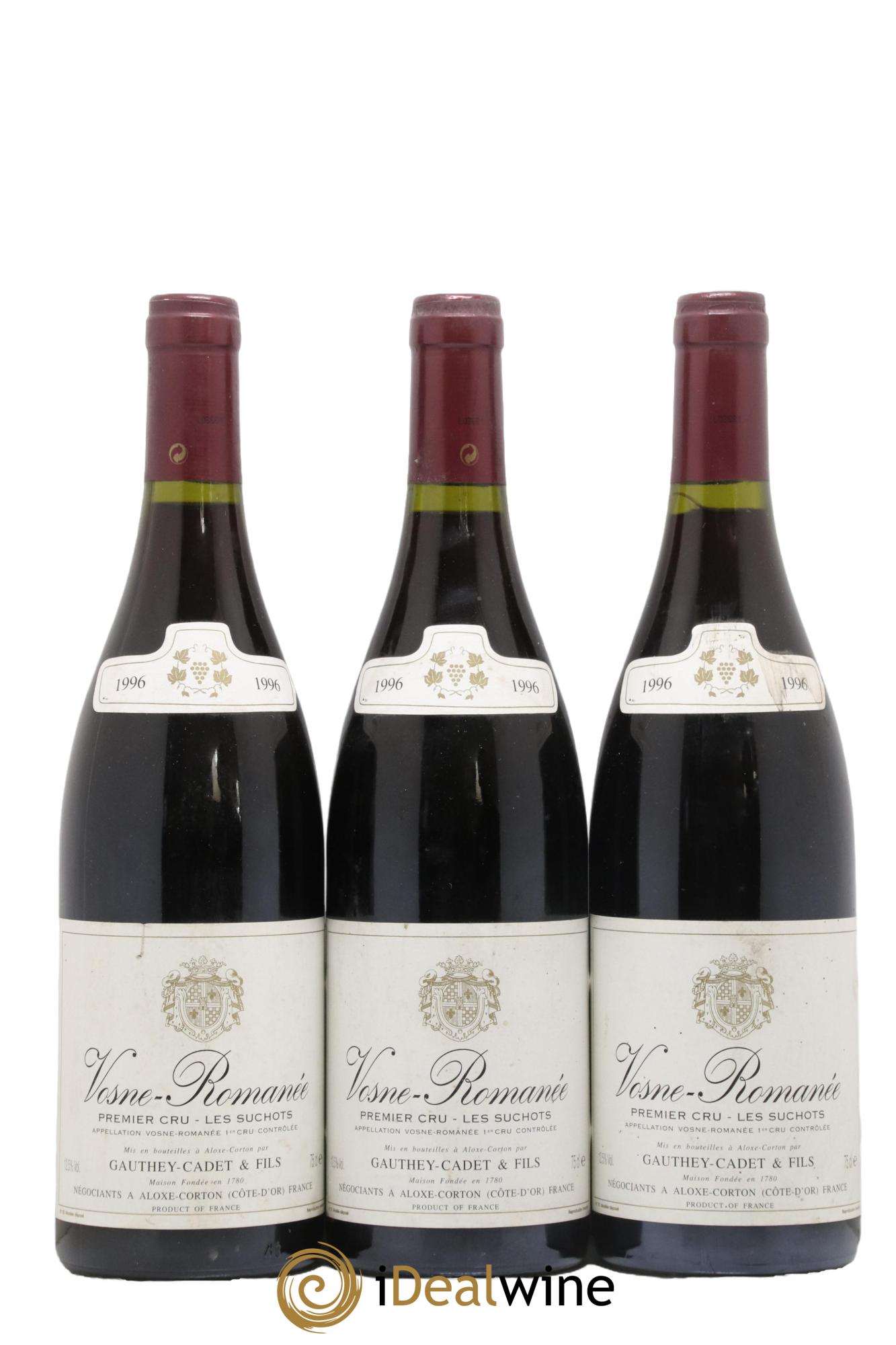 Vosne-Romanée 1er Cru Les Suchots Domaine Gauthey Cadet Et Fils 1996 - Lot de 3 bouteilles - 0