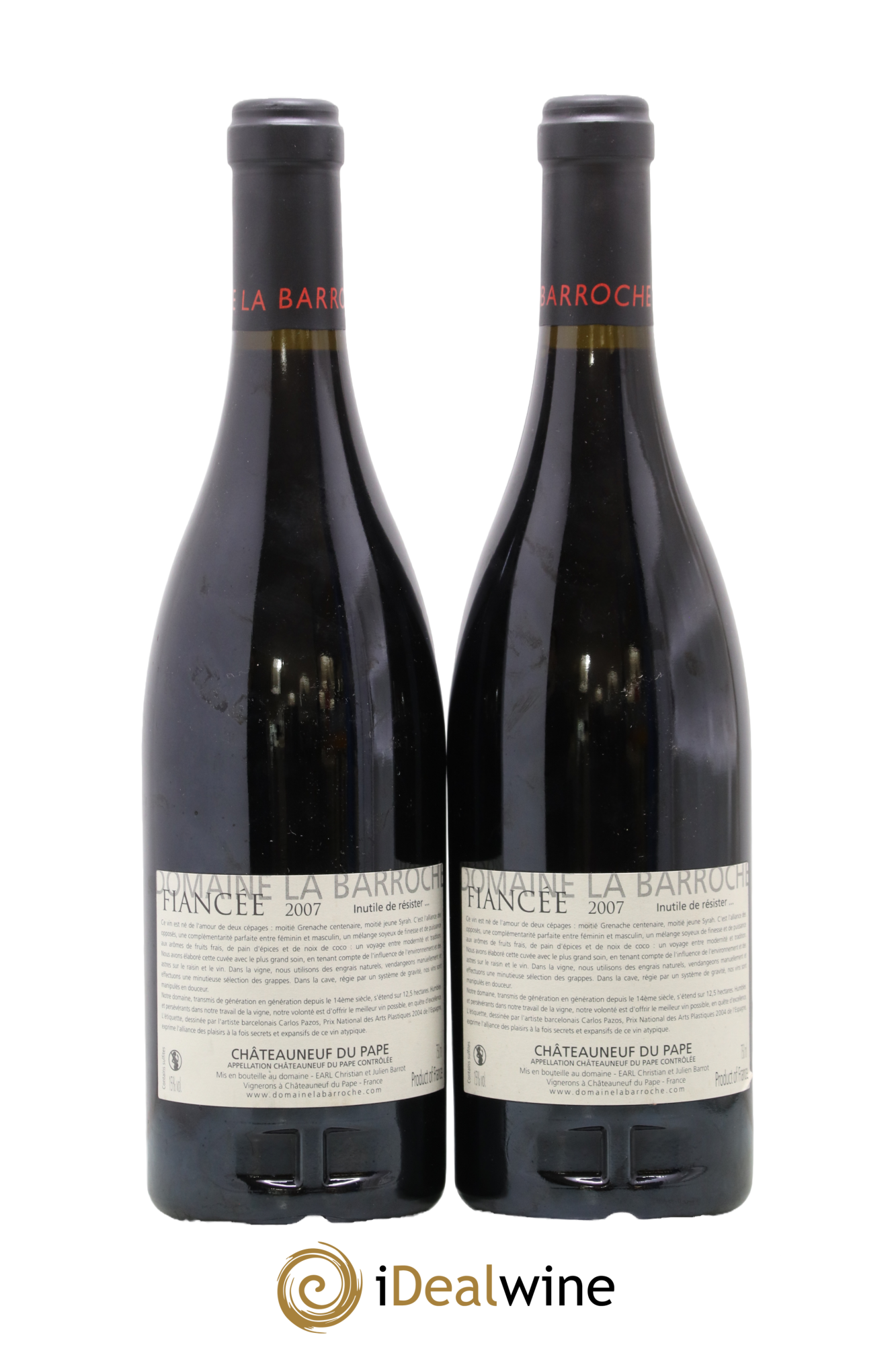 Châteauneuf-du-Pape La Barroche (Domaine de) Cuvée Fiancée Julien Barrot 2007 - Lot de 2 bouteilles - 1