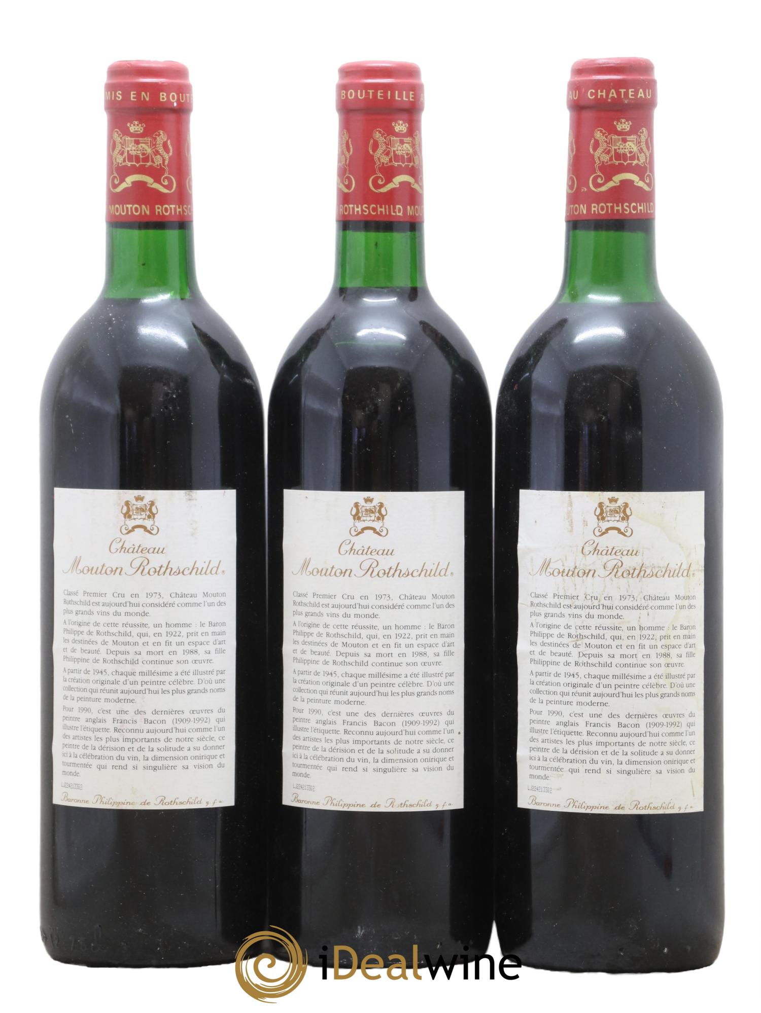 Château Mouton Rothschild 1er Grand Cru Classé 1990 - Lot de 3 bouteilles - 1