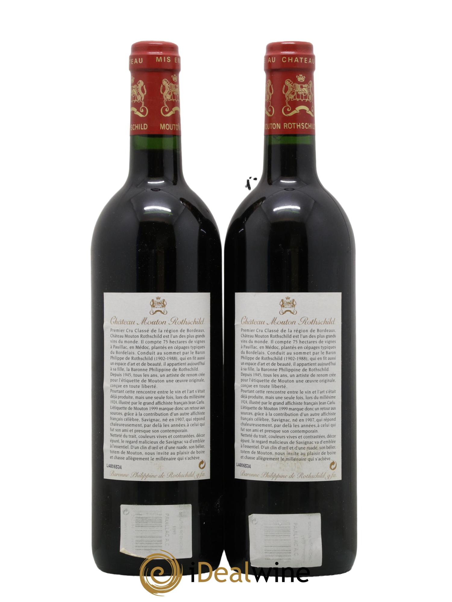 Château Mouton Rothschild 1er Grand Cru Classé 1999 - Lot de 2 bouteilles - 1