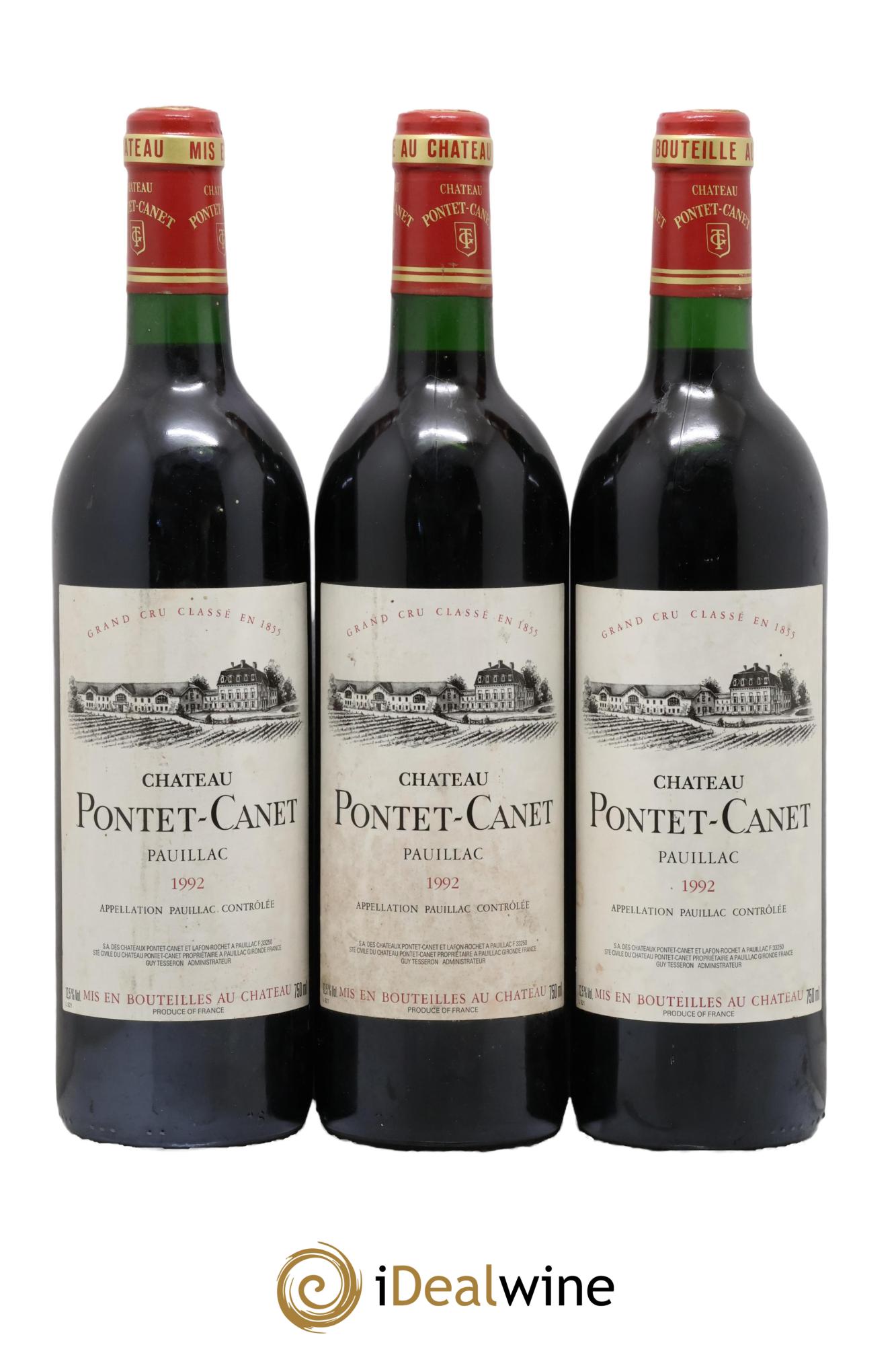 Château Pontet Canet 5ème Grand Cru Classé 1992 - Lot de 3 bouteilles - 0