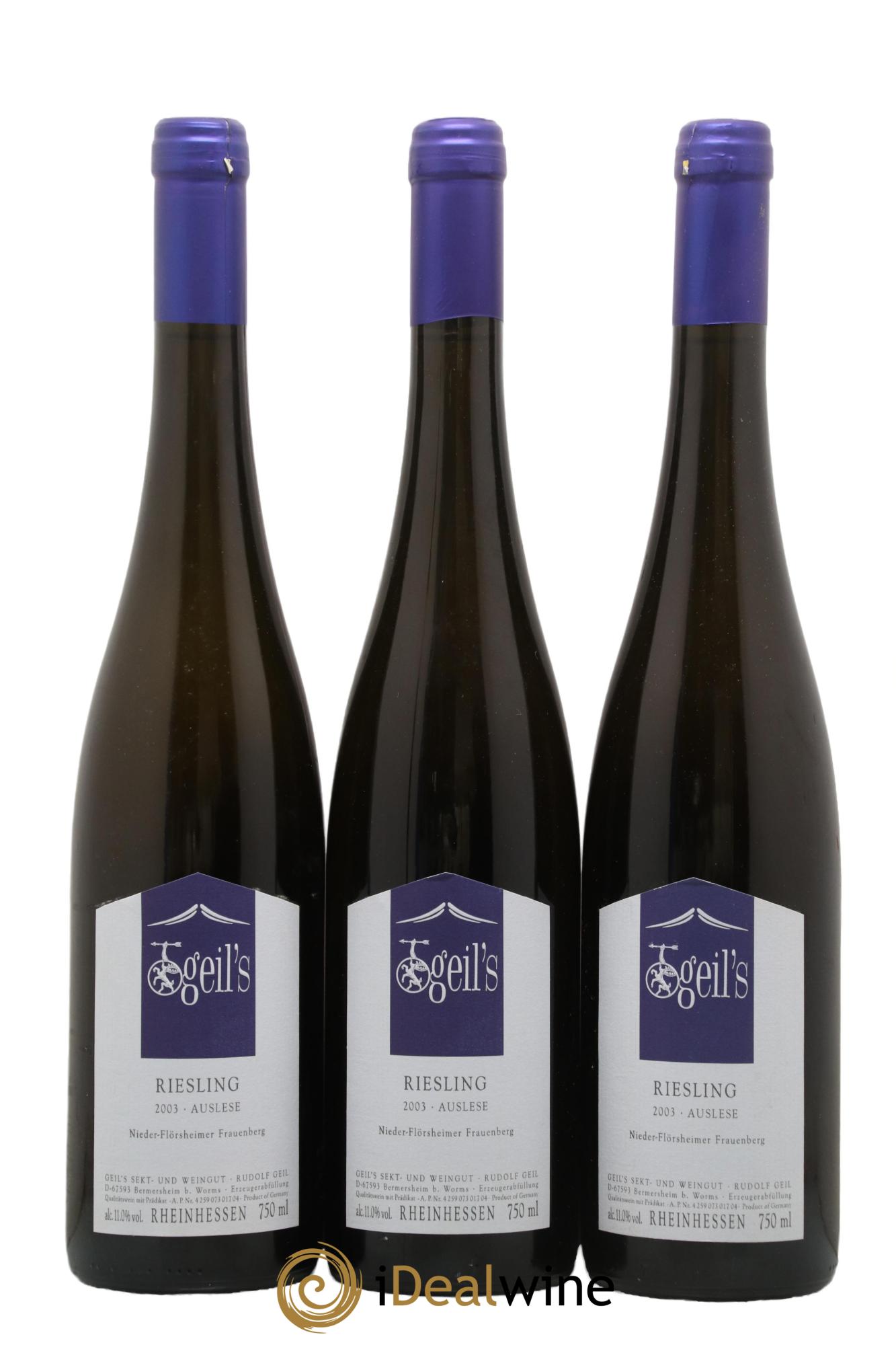 Allemagne Rheinhessen Niederflörsheimer Frauenberg Riesling Auslese Geil Rudolf 2003 - Posten von 3 Flaschen - 0