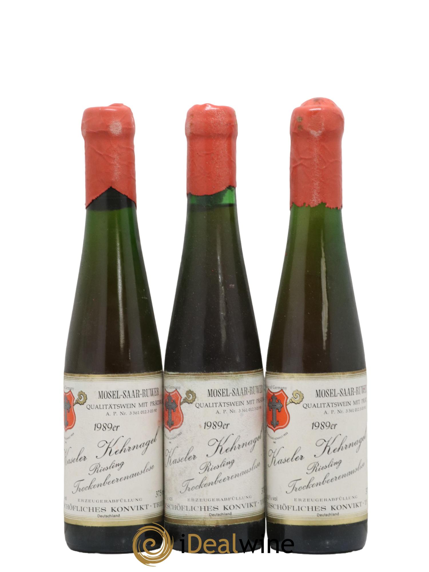 Allemagne Mosel-Saar Bischofliches Konvikt Trier Kaseler Kehrnagel Trockenbeerenauslese 1989 - Lot de 3 demi bouteilles - 0