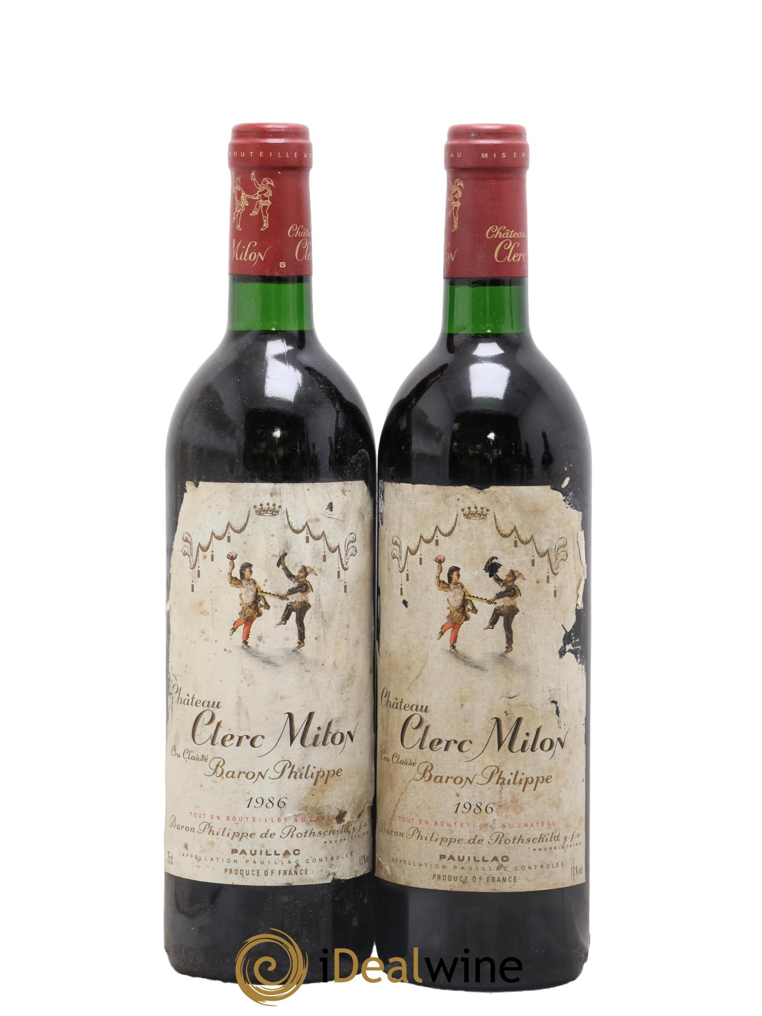 Château Clerc Milon 5ème Grand Cru Classé 1986 - Lot de 2 bouteilles - 0