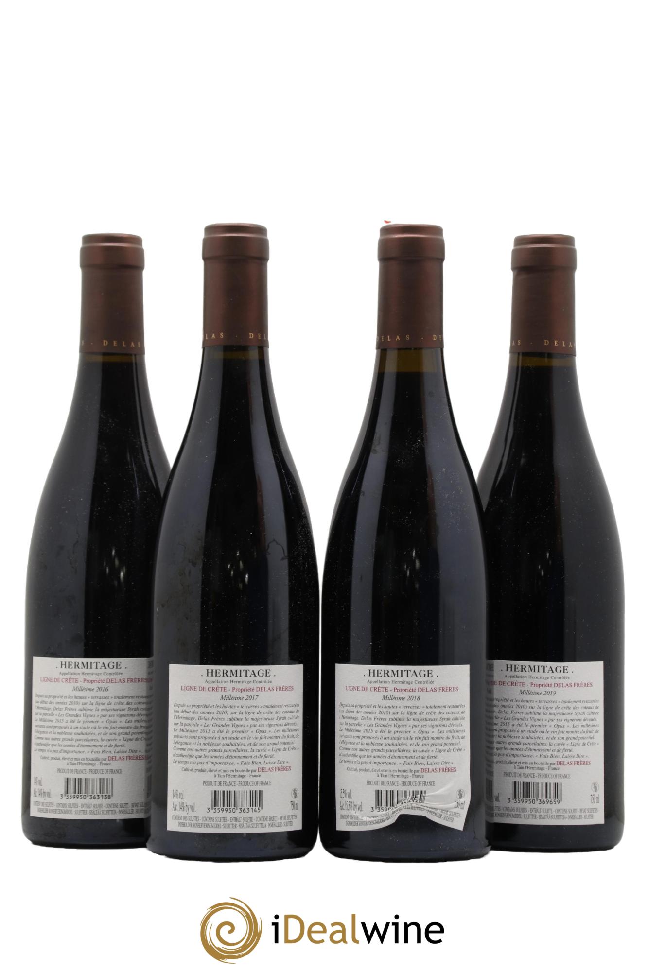 Hermitage Ligne de Crête Les Grandes Vignes Delas Frères vertical 2016/2017/2018/2019 - Lot de 4 bouteilles - 1