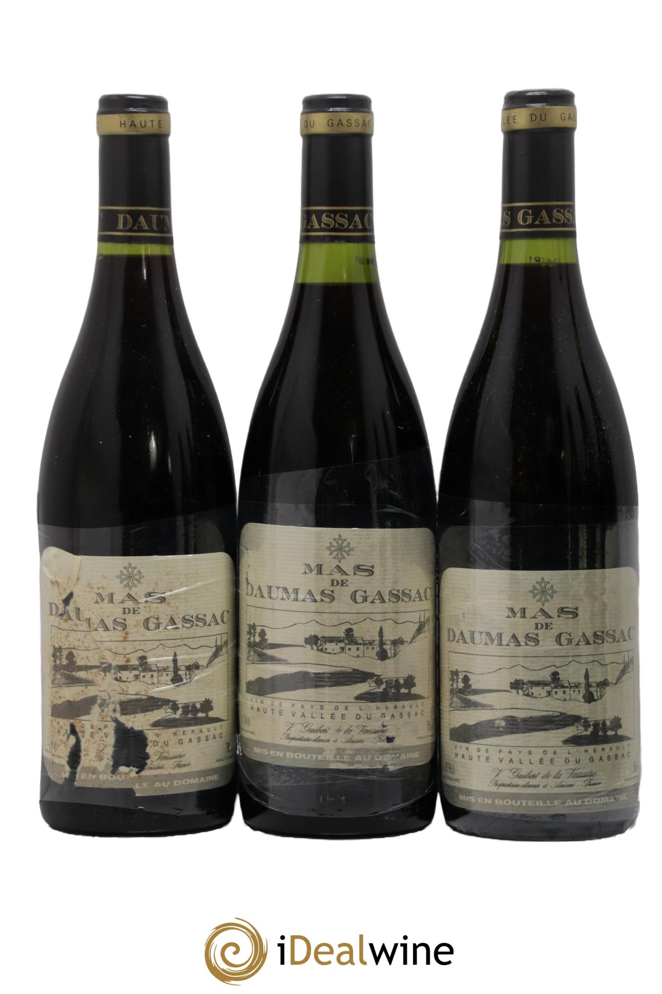 Saint-Guilhem-le-Désert - Cité d'Aniane Mas Daumas Gassac Famille Guibert de La Vaissière 1990 - Lot de 3 bouteilles - 0