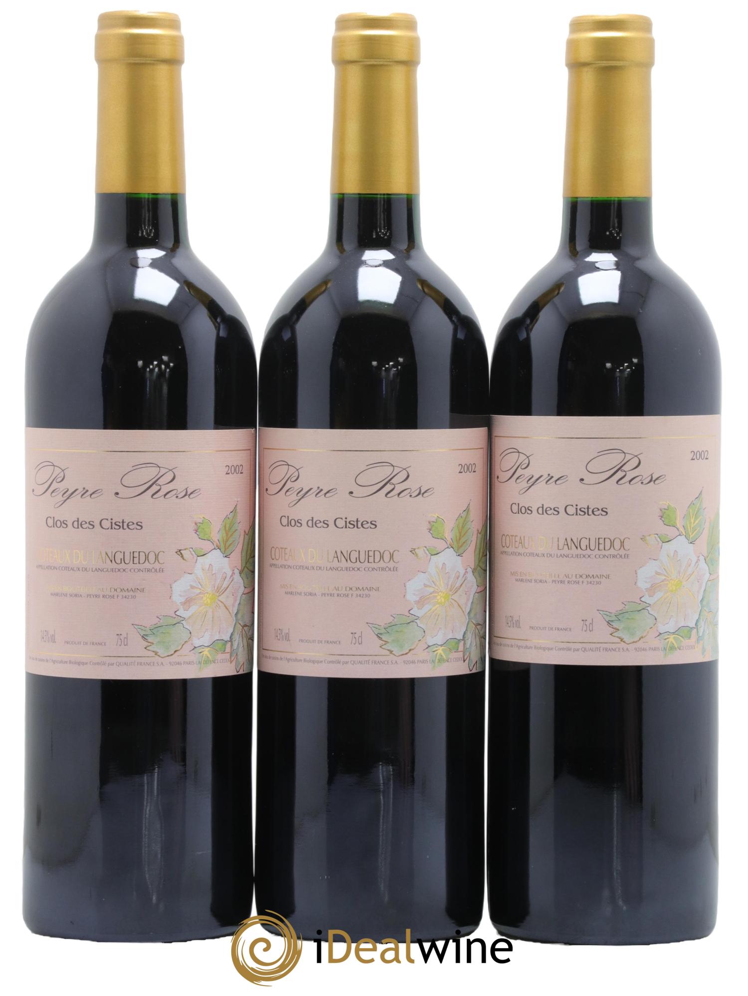 Vin de France (anciennement Coteaux du Languedoc) Domaine Peyre Rose Les Cistes Marlène Soria 2002 - Lot de 3 bouteilles - 0