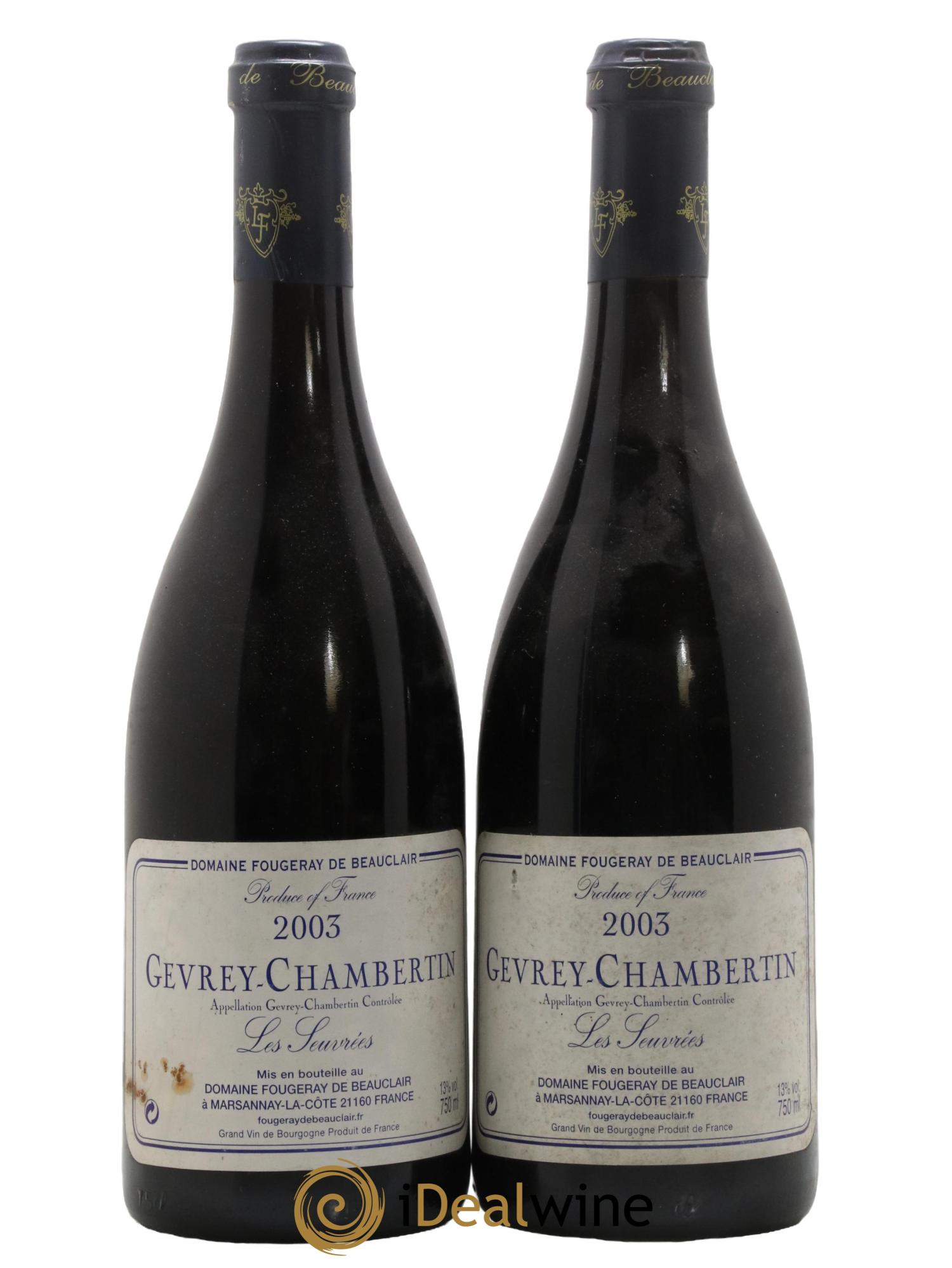 Gevrey-Chambertin Les Seuvrees Domaine Fougeray de Beauclair 2003 - Lot de 2 bouteilles - 0