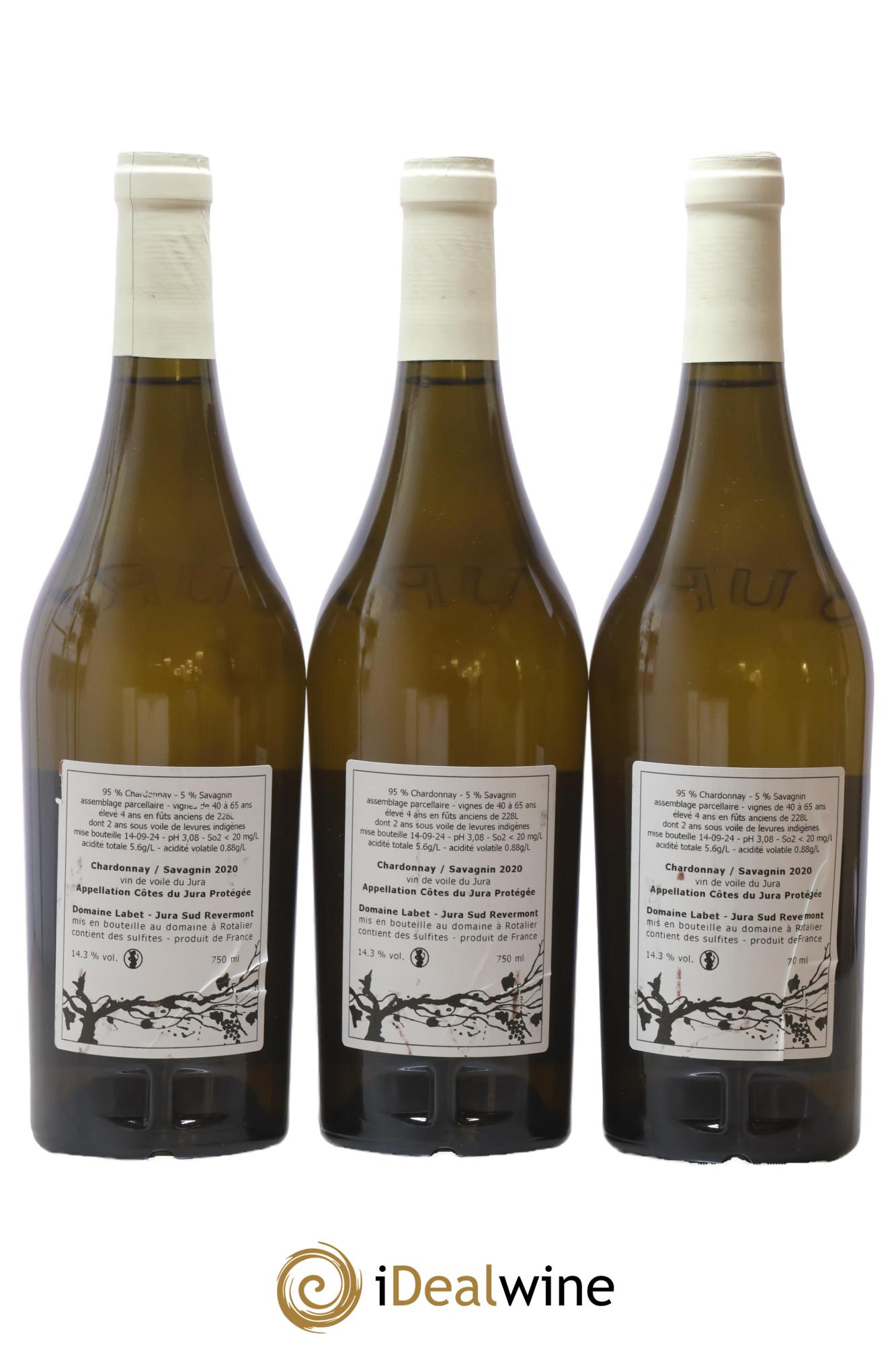 Côtes du Jura Vin de Voile Chardonnay-Savagnin cuvée de garde Romain - Julien - Charline Labet 2020 - Lot de 3 bouteilles - 1