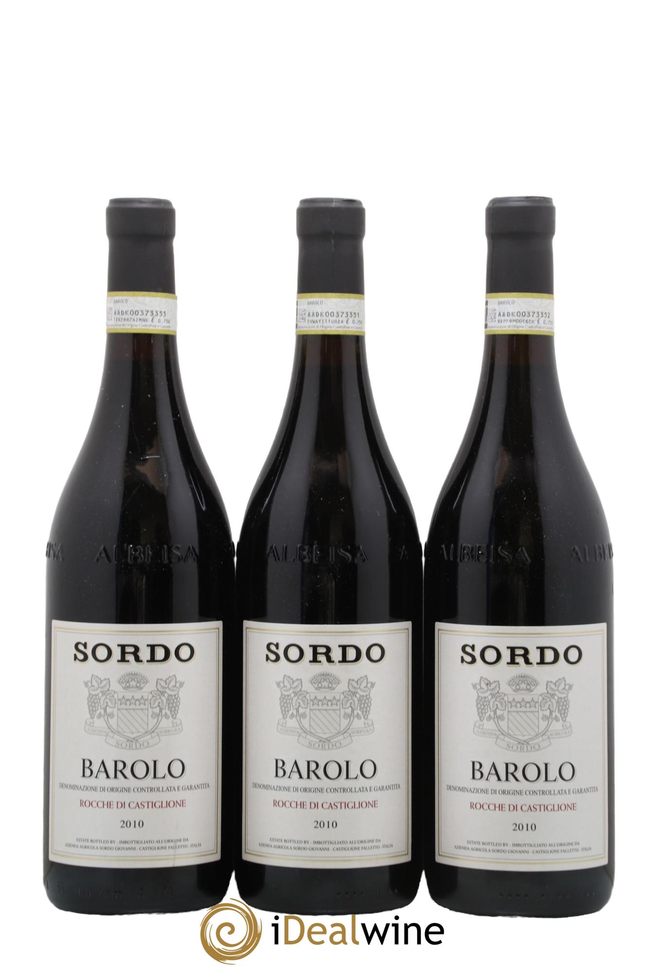 Barolo Rocche di Castiglione G Sordo 2010 - Lot de 3 bouteilles - 0