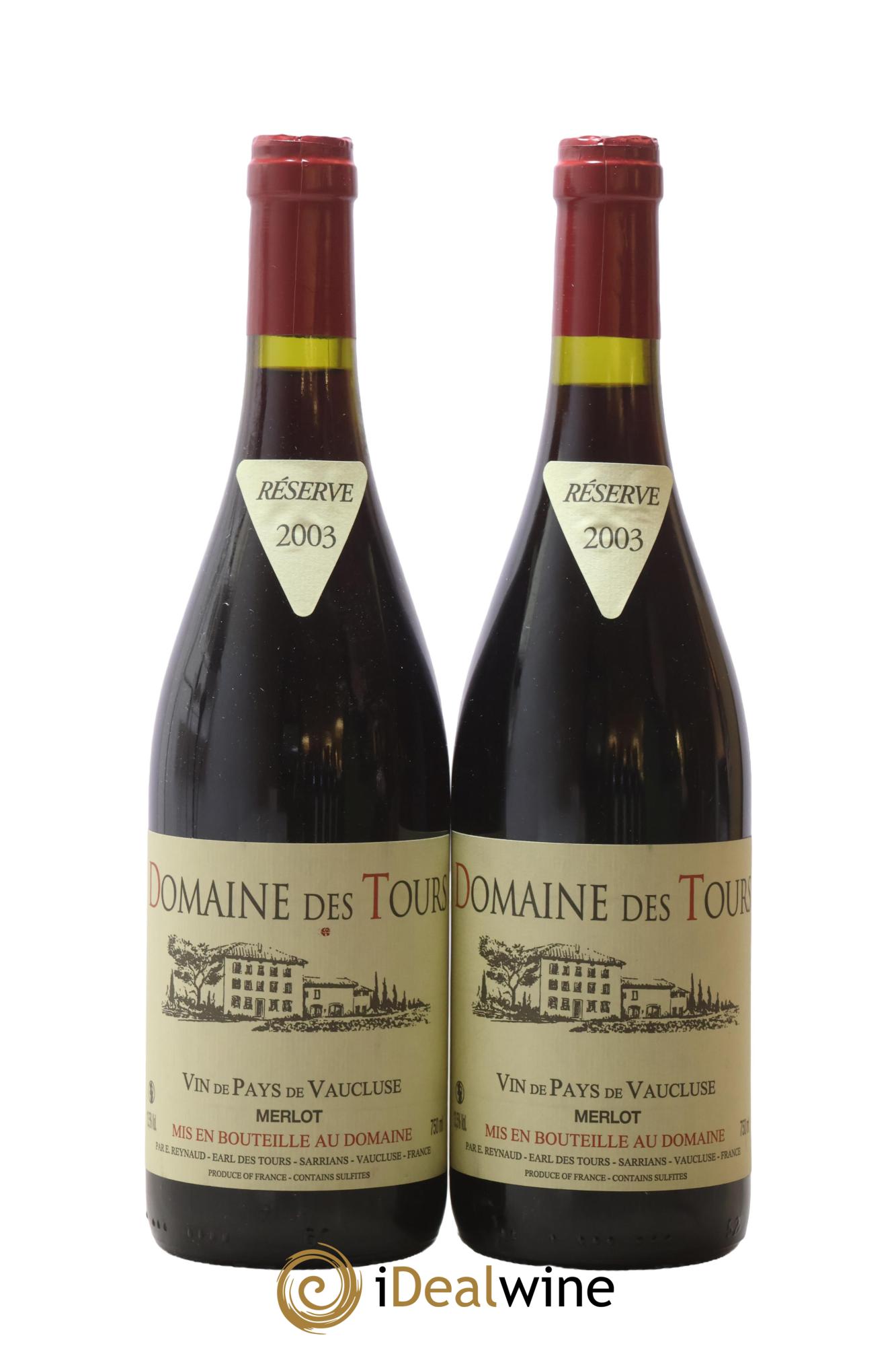IGP Pays du Vaucluse (Vin de Pays du Vaucluse) Domaine des Tours Merlot Emmanuel Reynaud 2003 - Lot of 2 bottles - 0
