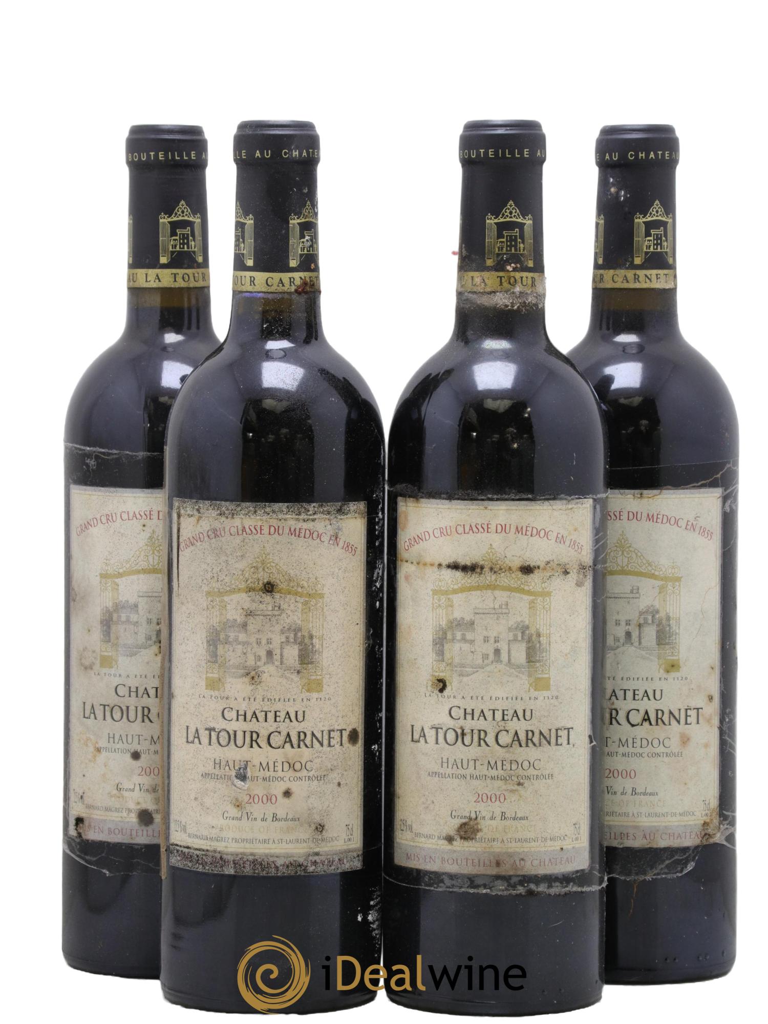 Château la Tour Carnet 4ème Grand Cru Classé 2000 - Lot de 4 bouteilles - 0