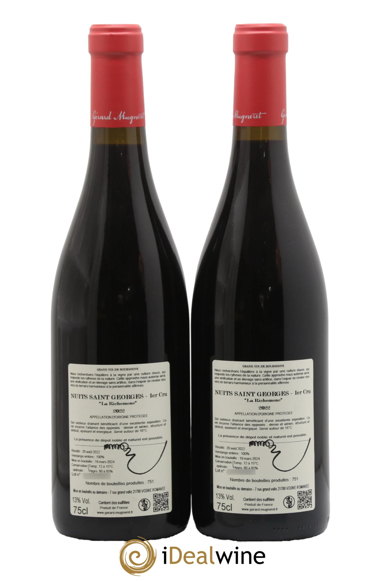 Nuits-Saint-Georges 1er Cru La Richemone Gérard Mugneret 2022 - Lot de 2 bouteilles - 1