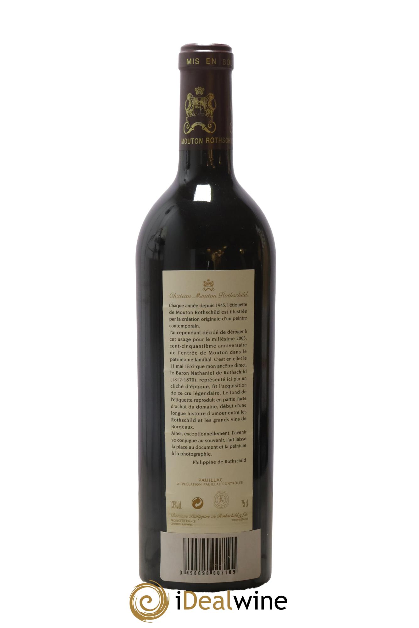 Château Mouton Rothschild 1er Grand Cru Classé 2003 - Lot de 1 bouteille - 1
