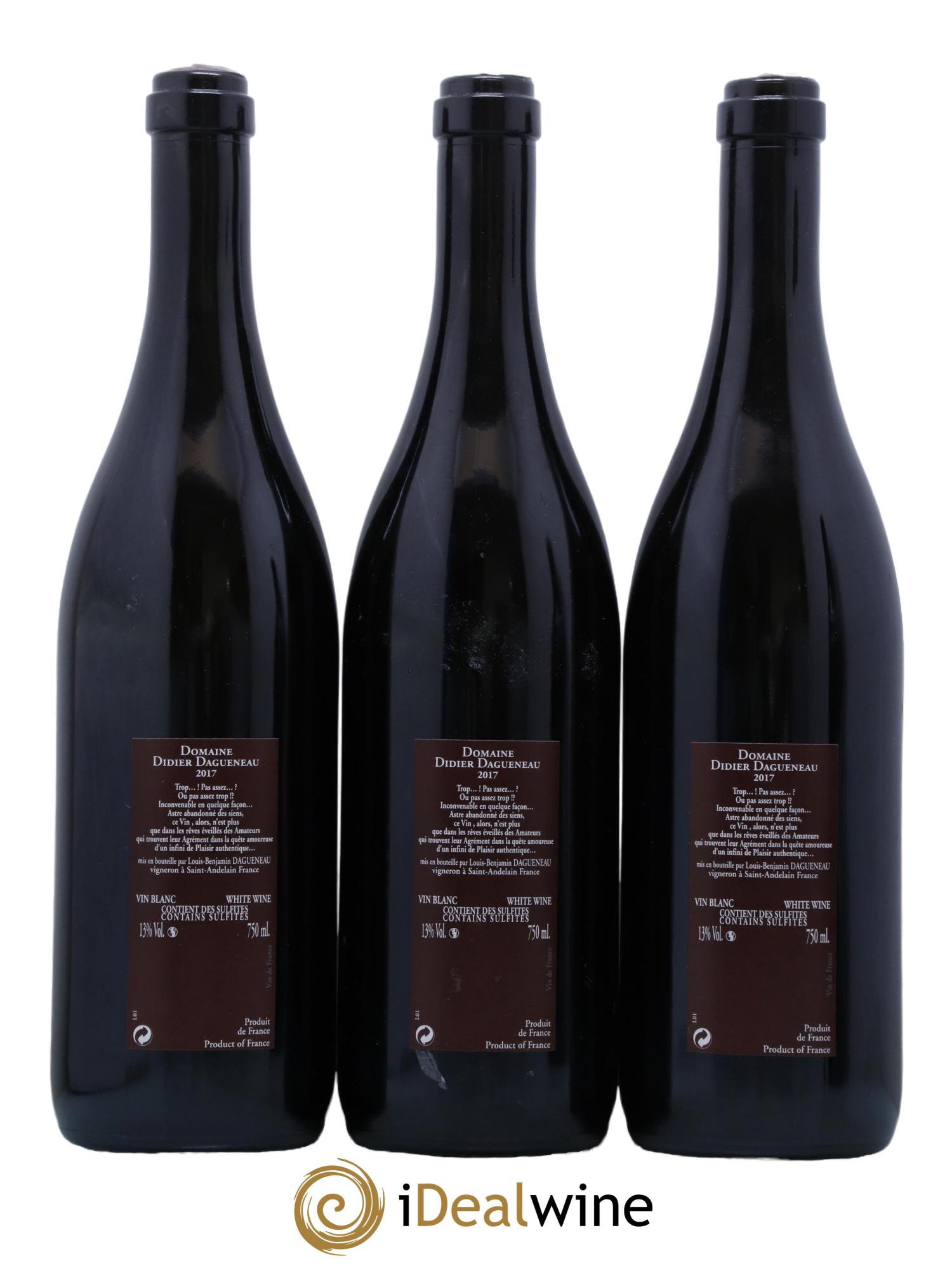 Vin de France (anciennement Pouilly-Fumé) Pur Sang Dagueneau (Domaine Didier - Louis-Benjamin) 2017 - Posten von 3 Flaschen - 1