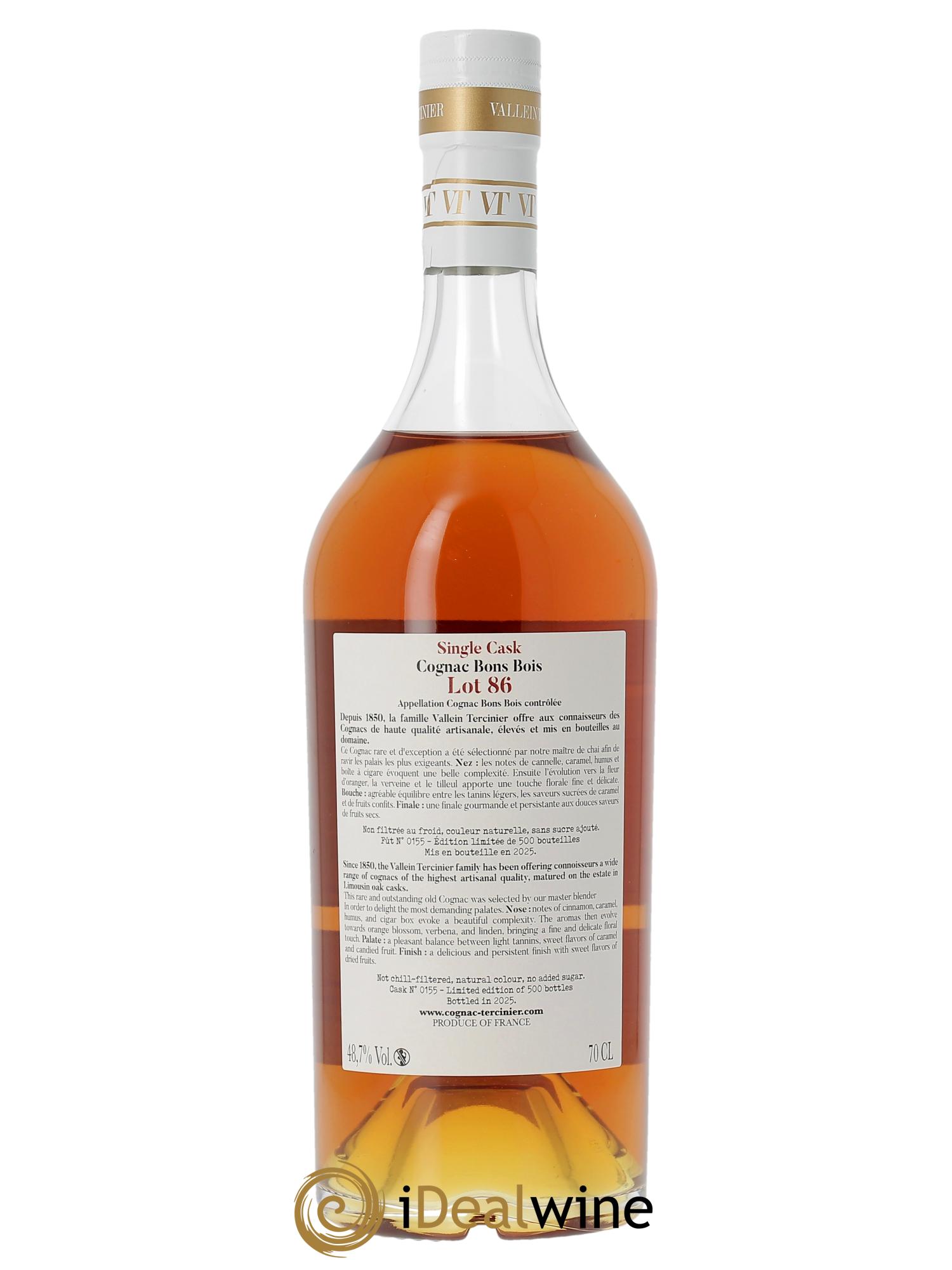 Cognac Vallein Tercinier Lot 86 Bons Bois 48,7°  - Lotto di 1 bottiglia - 2