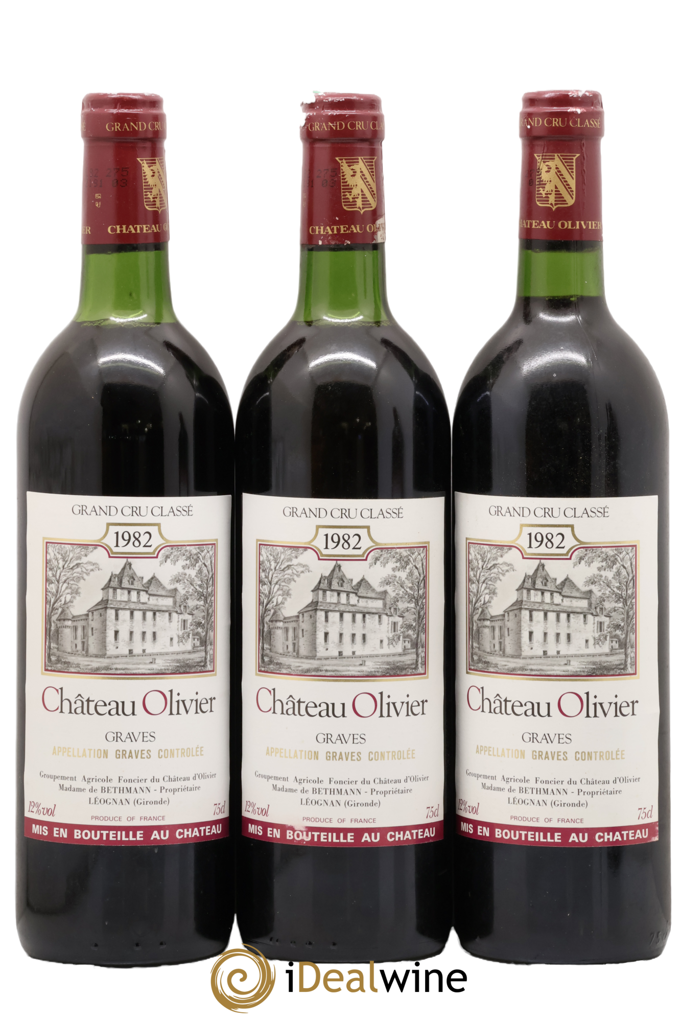 Château Olivier Cru Classé de Graves 1982 - Lotto di 3 bottiglie - 0
