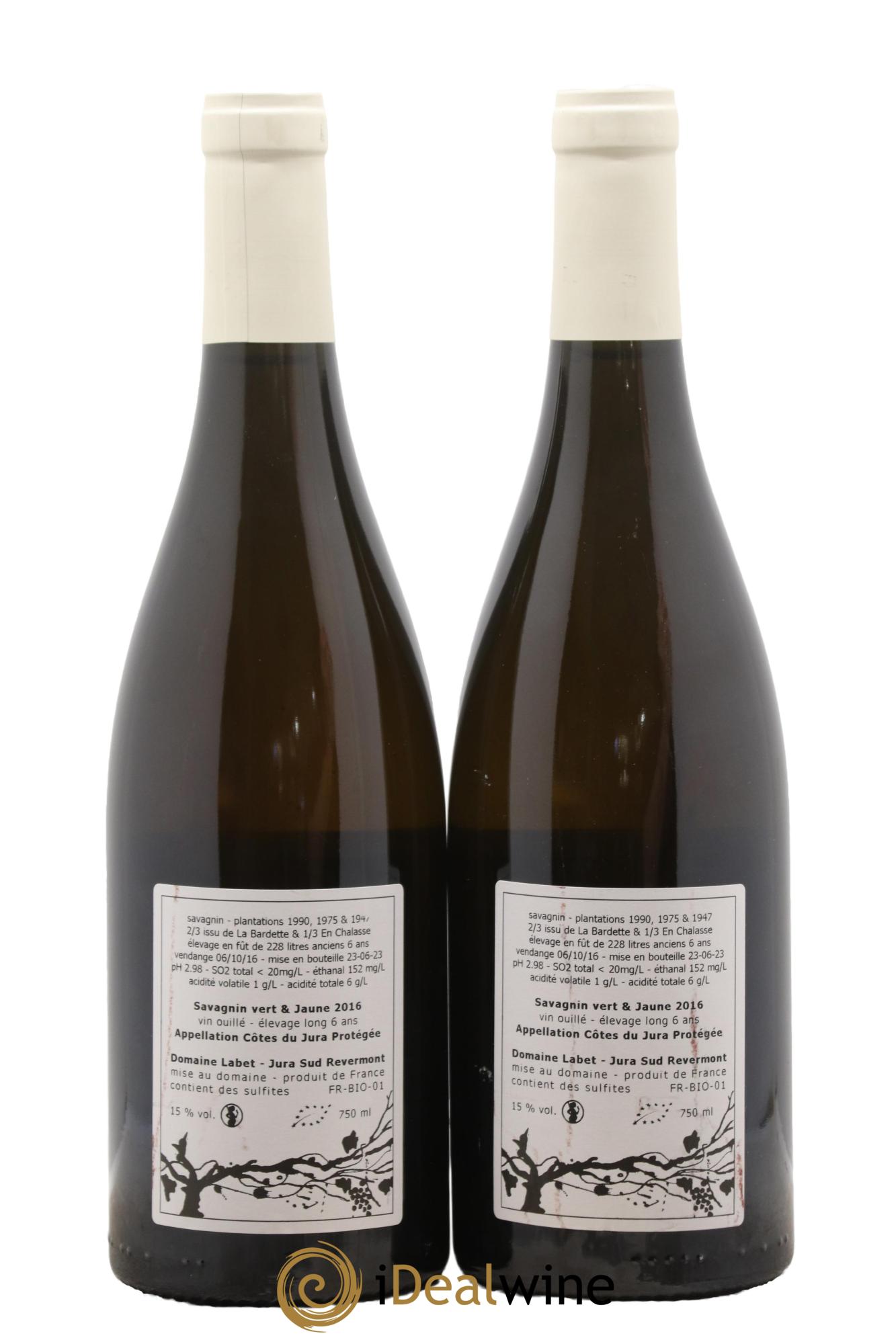 Côtes du Jura Savagnin vert & jaune élevage long Romain - Julien  - Charline Labet 2016 - Lot de 2 bouteilles - 1
