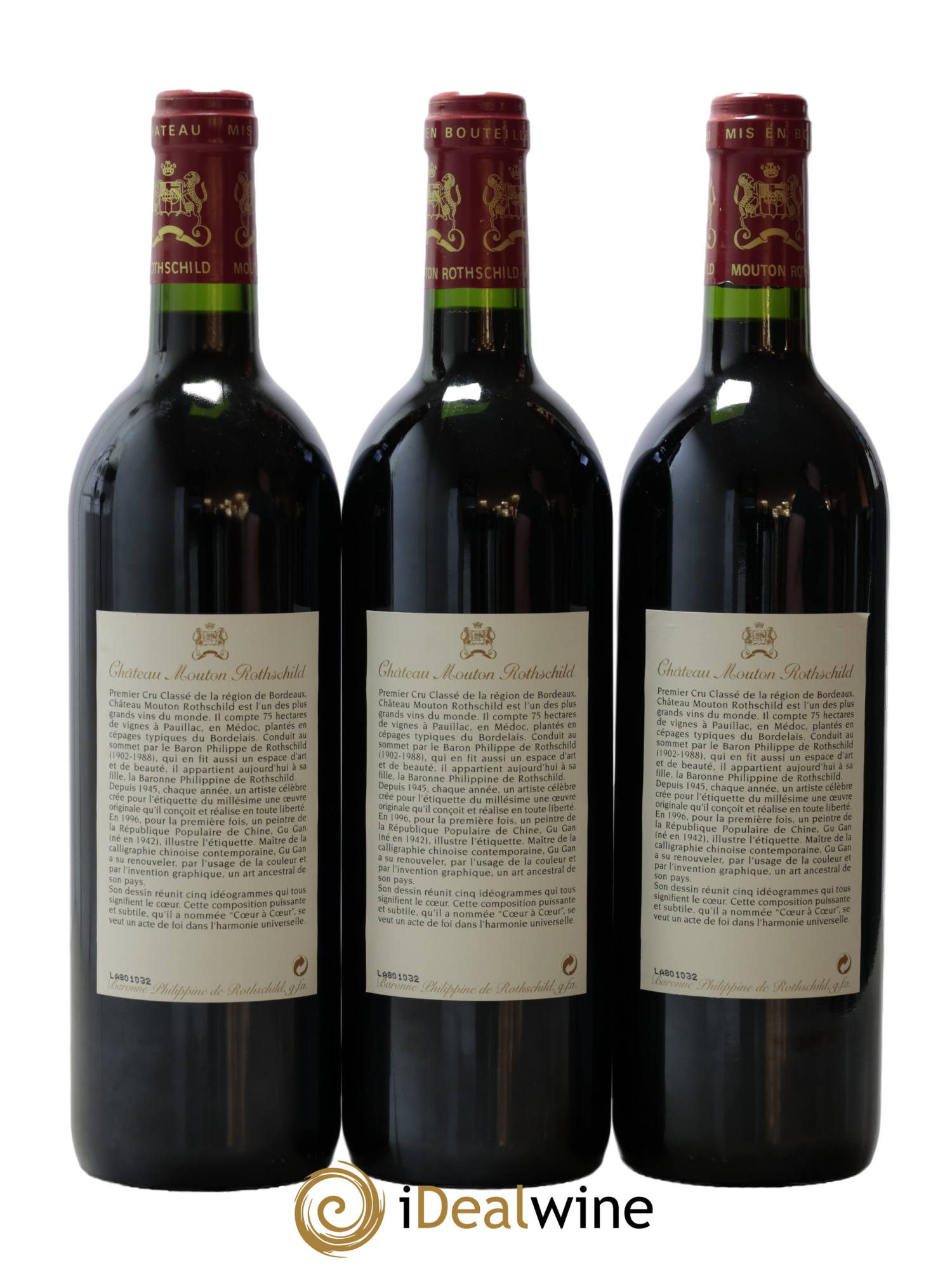 Château Mouton Rothschild 1er Grand Cru Classé 1996 - Lot de 3 bouteilles - 1